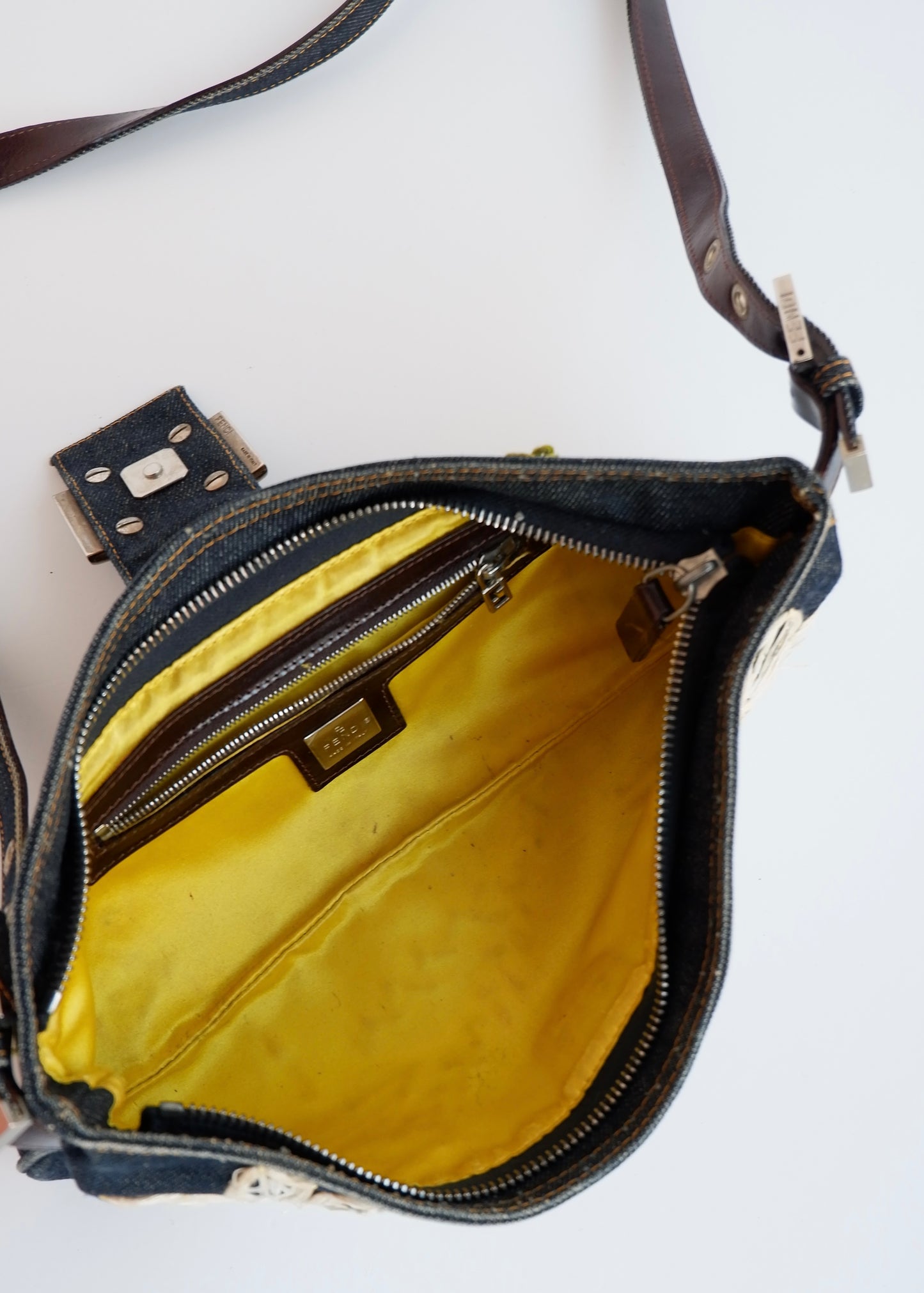 Authentic Preowned Fendi Mamma Denim Flower Emroidered Shoulder Bag