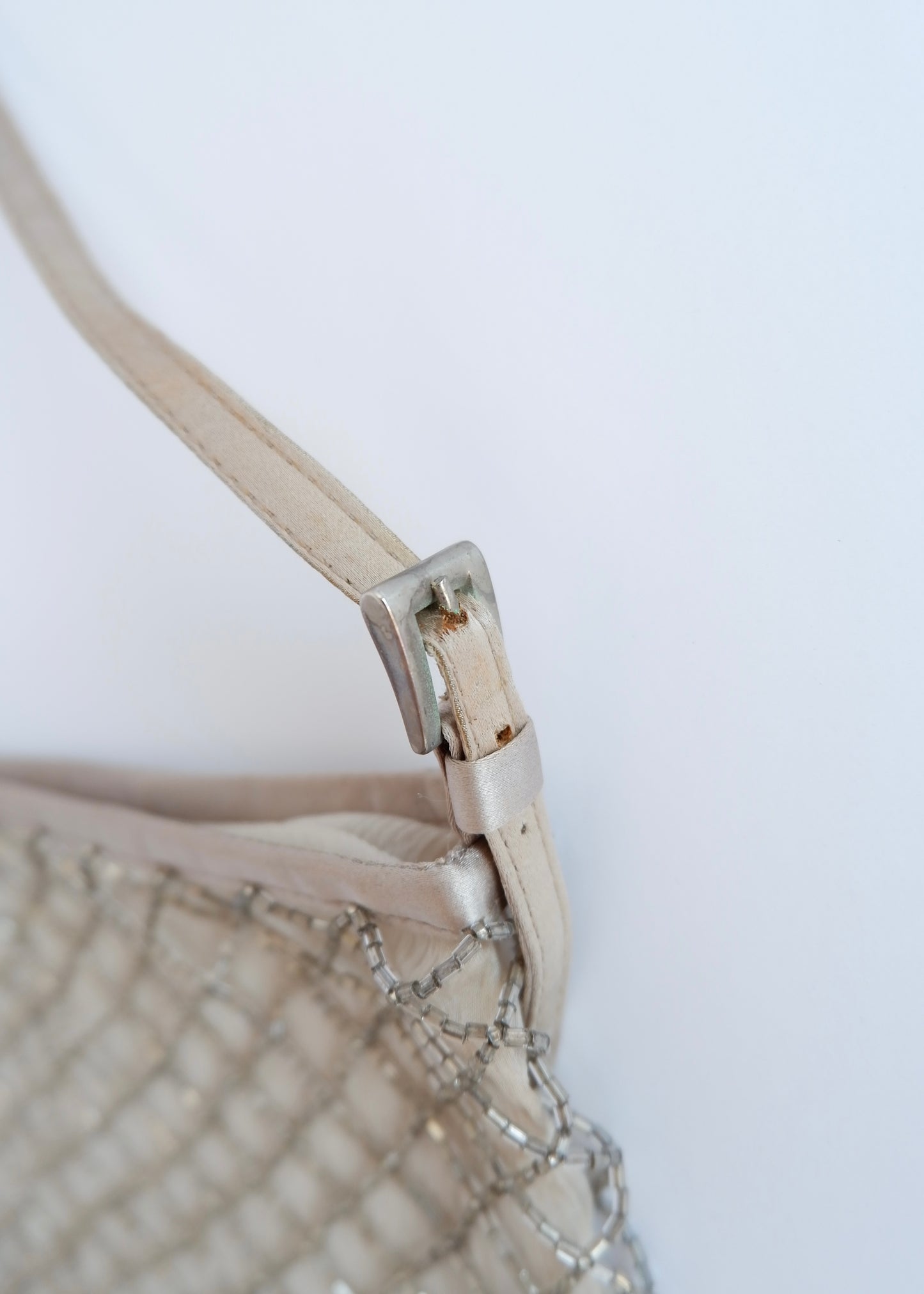 Authentic Preowned Prada Champagne Satin Beaded Shoulder Bag