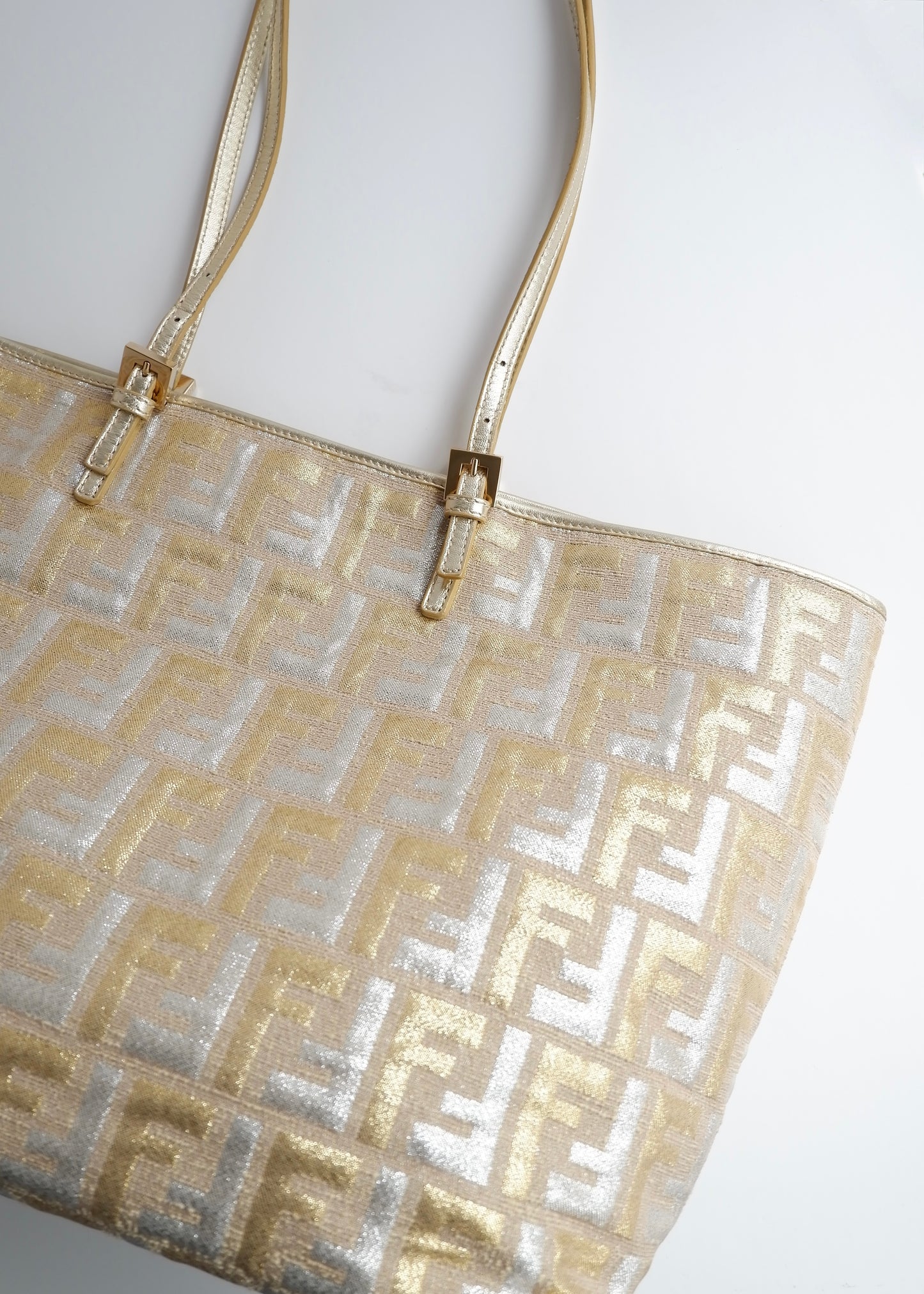 Authentic Preowned Fendi Gold/ Silver Canvas Zucca Tote Bag