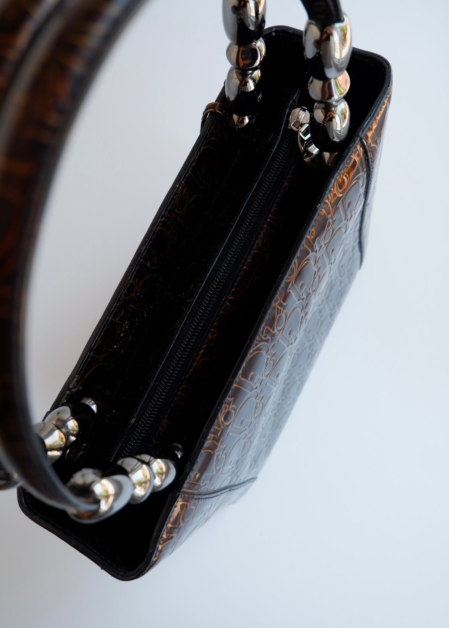 Authentic Preowned Christian Dior Brown Patent Leather Maris Pearl Handbag