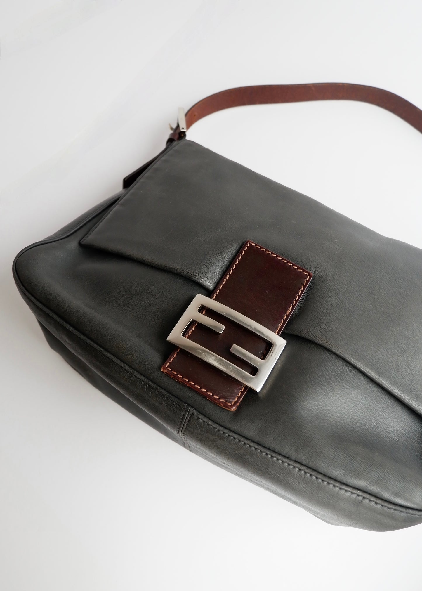 Authentic Preowned Fendi Black/Brown Leather Mamma Baguette Shoulder Bag