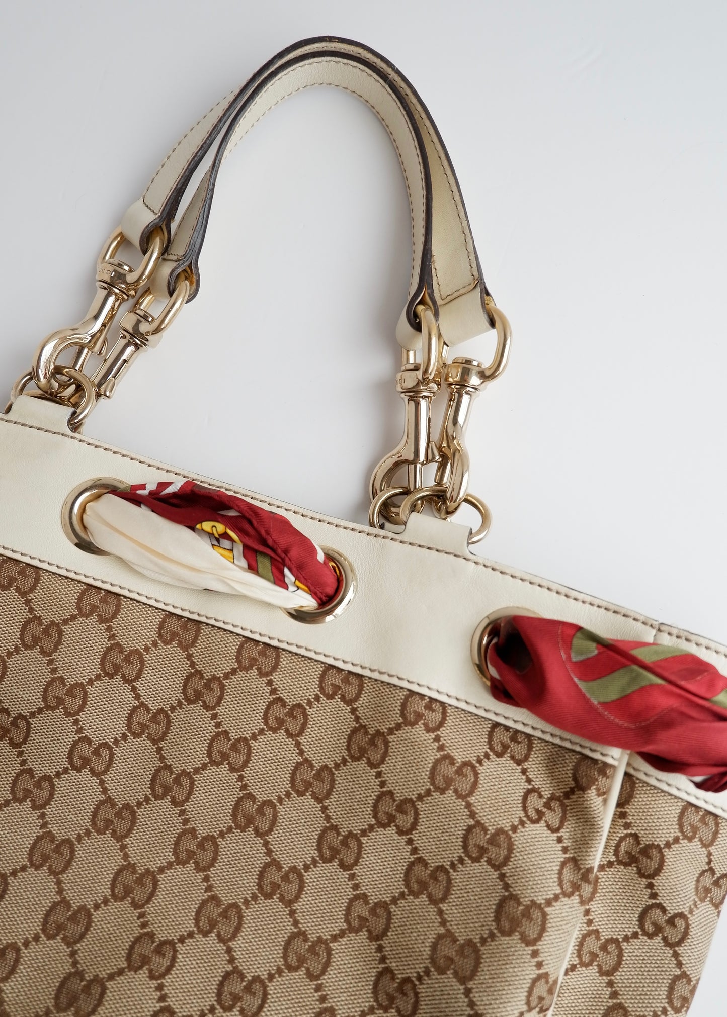 Authentic Preowned Gucci White GG Canvas/ Scarf Detail Handbag