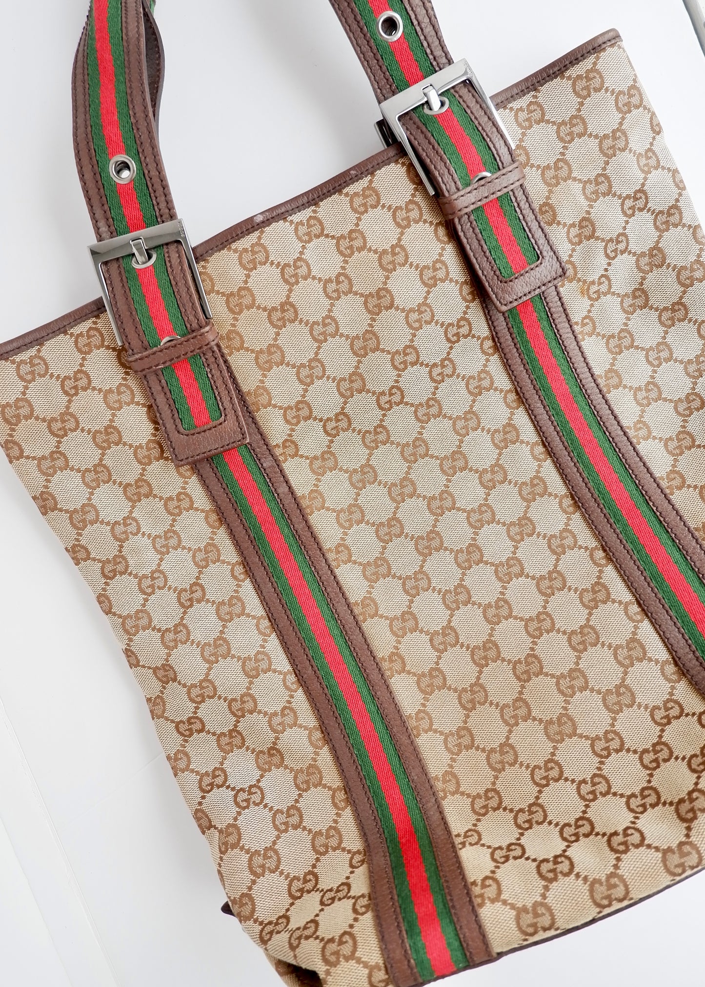Authentic Preowned Gucci GG Cavnas Sherry Line Tote Bag