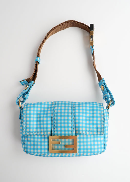 Authentic Preowned Fendi Blue Gingham Nylon Two Way Bag
