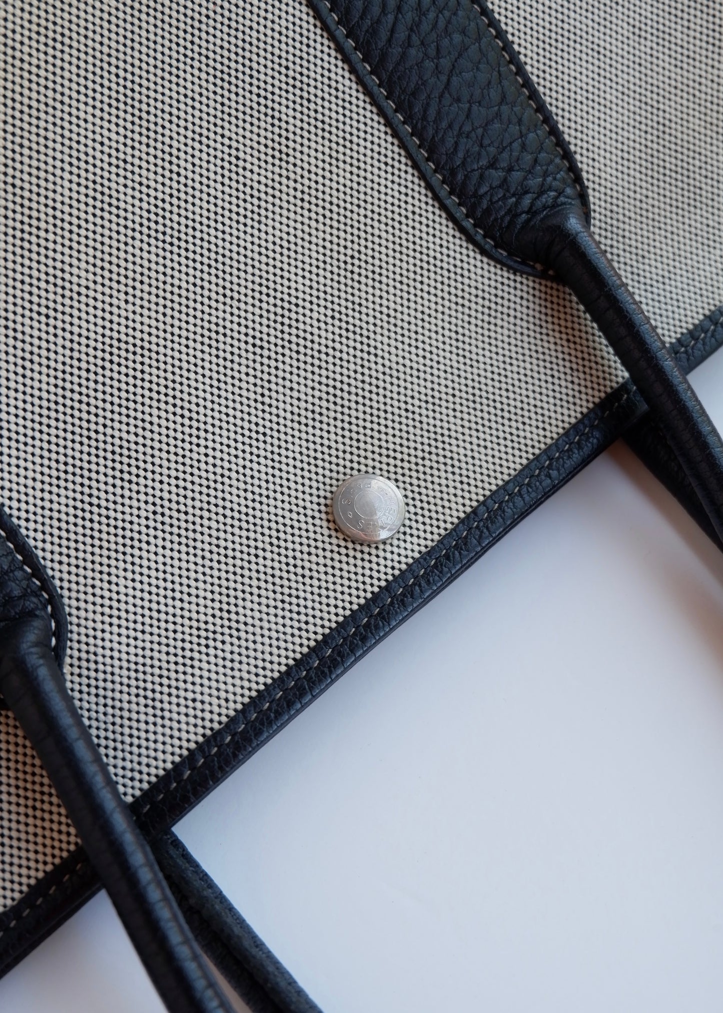 Authentic Preowned Hermes Black/Gray Leather/Canvas Garden Party Tote