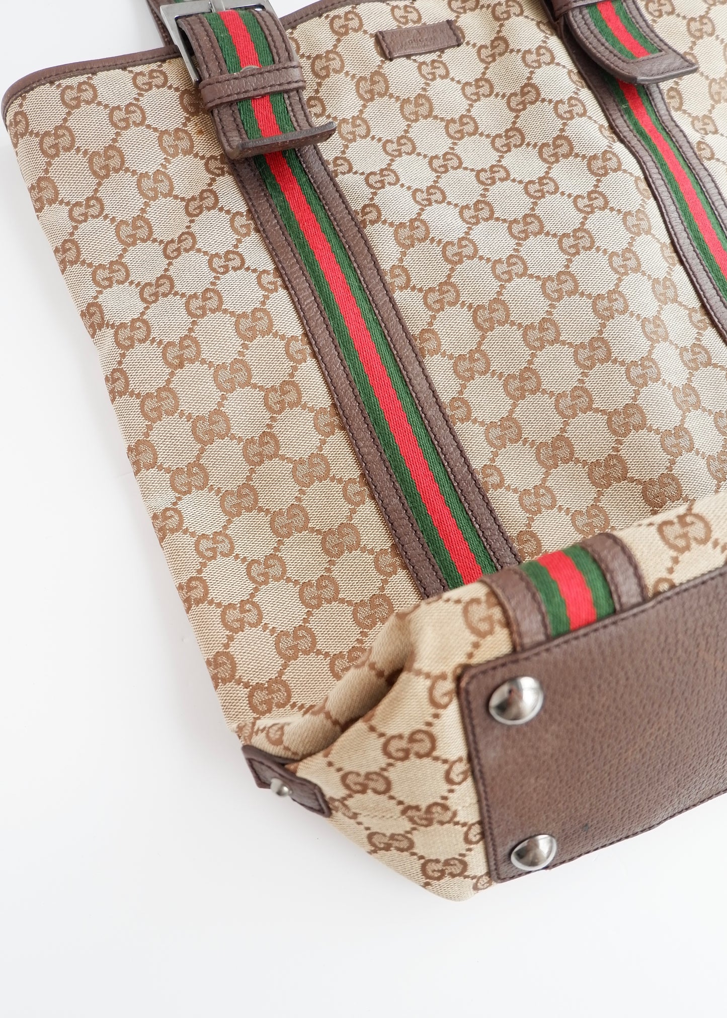 Authentic Preowned Gucci GG Cavnas Sherry Line Tote Bag