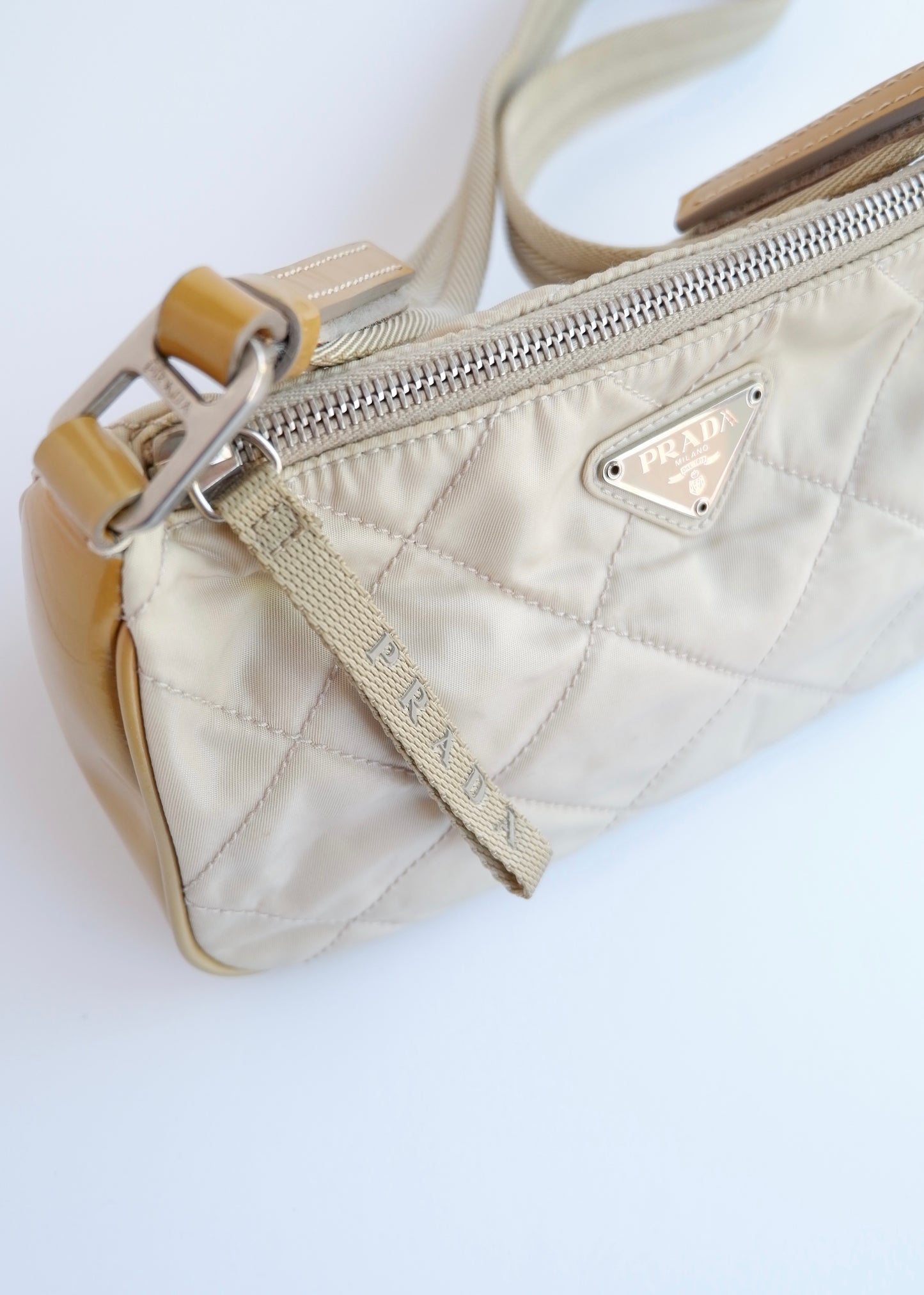 Authentic Preowned Prada Beige Quilted Nylon Crossbody Bag