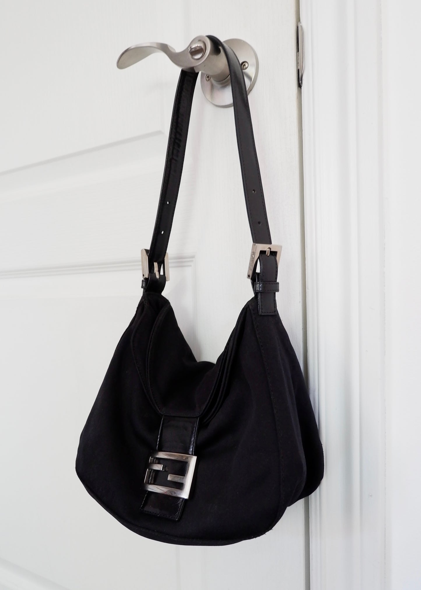 Authentic Preowned Fendi Black Fabric Baguette Shoulder Bag