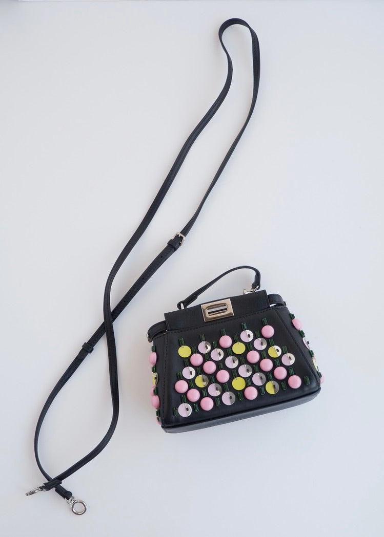 Authentic Preowned Fendi Black Multi Color Beaded Micro Peekaboo handbag