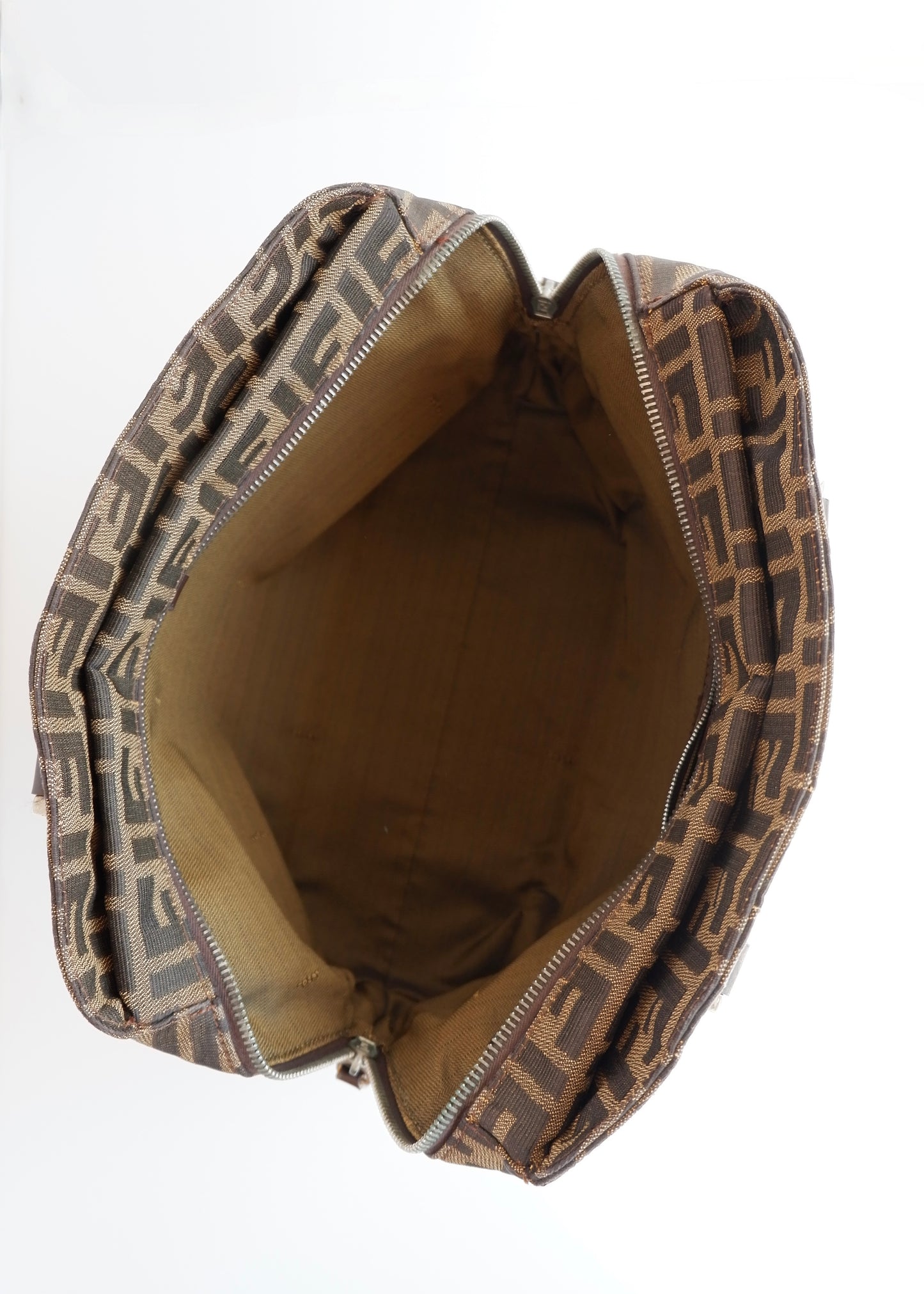Authentic Preownd Vintage Fendi Brown Canvas Zucca Bowler Shoulder Bag