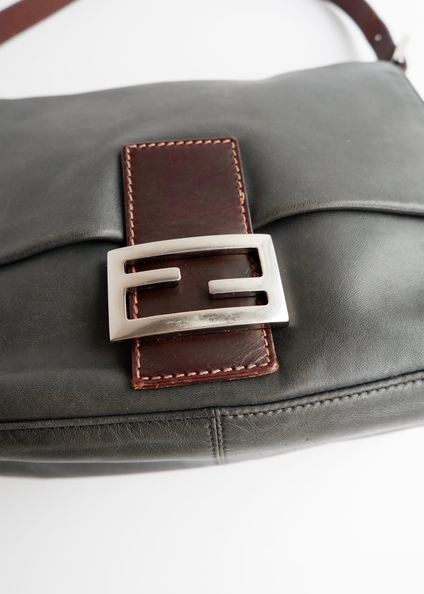 Authentic Preowned Fendi Black/Brown Leather Mamma Baguette Shoulder Bag