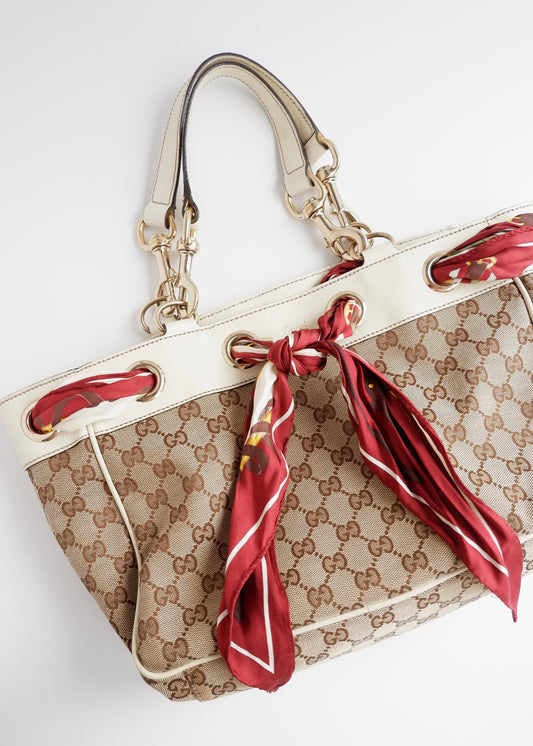 Authentic Preowned Gucci White GG Canvas/ Scarf Detail Handbag
