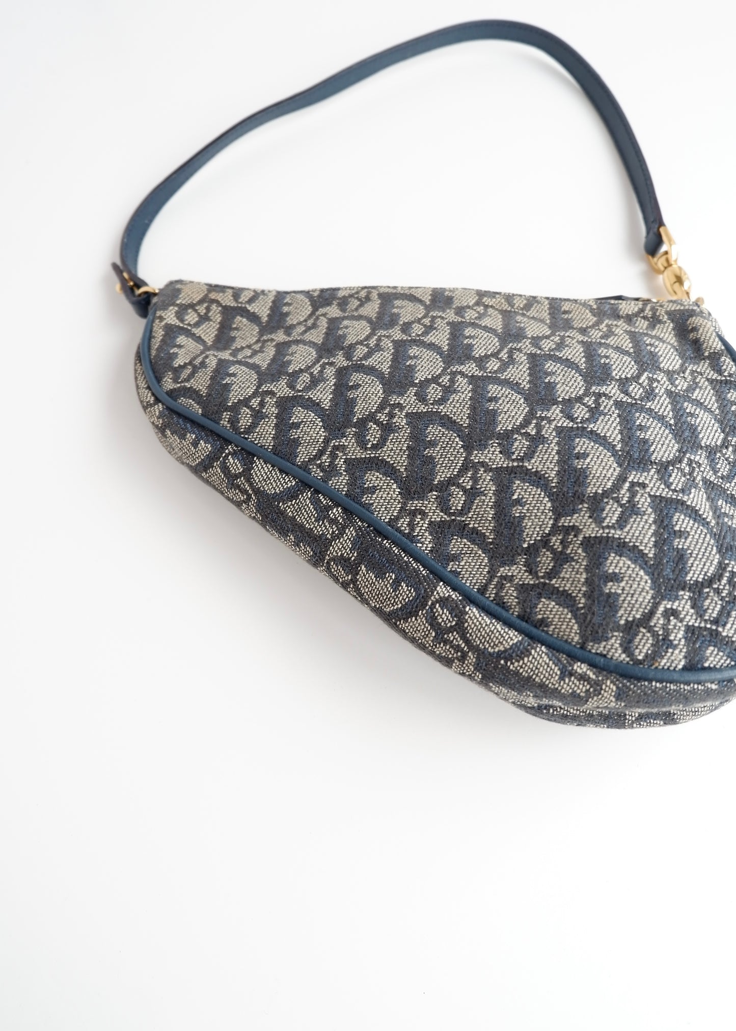 Authentic Preowned Vintage Dior Navy Oblique Canvas Saddle Bag