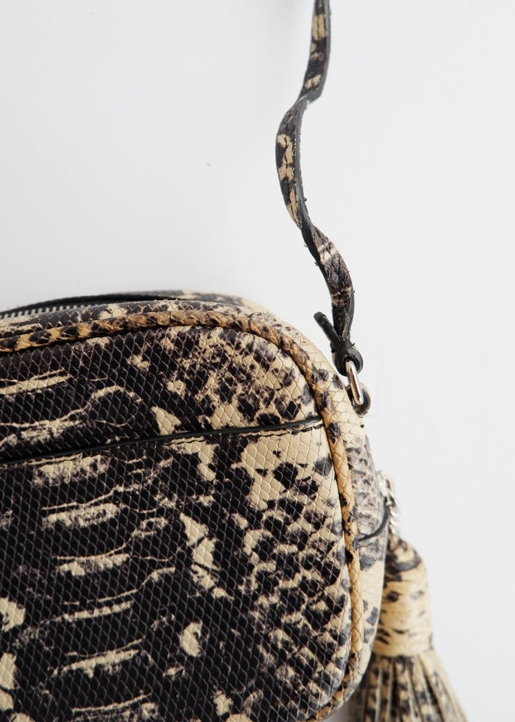 Authentic Preowned Saint Laurent YSL Python Print Small Tassel Crossbody Bag