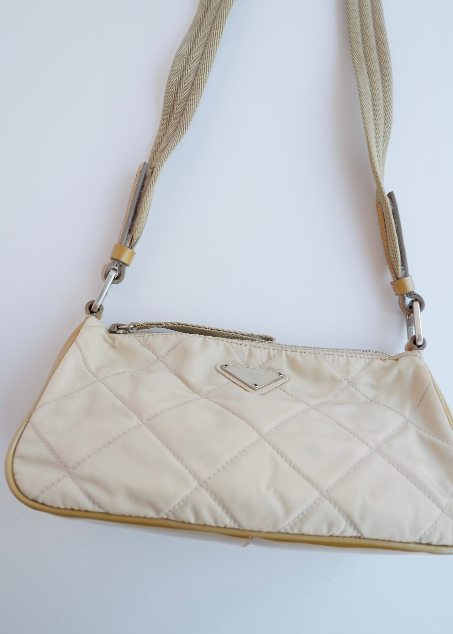 Authentic Preowned Prada Beige Quilted Nylon Crossbody Bag