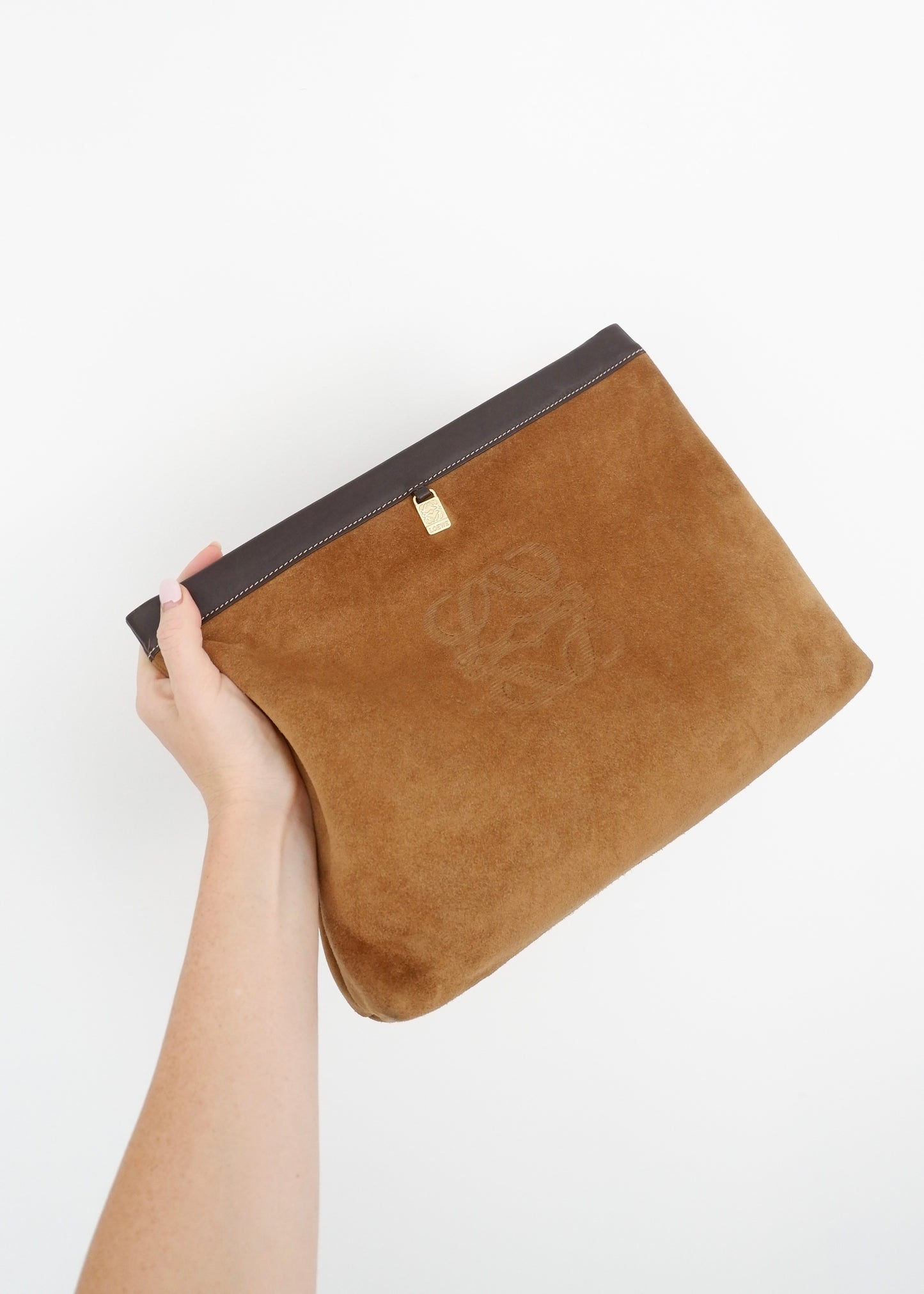 Authentic Preowned Loewe Brown Suede Oversized Clutch Bag