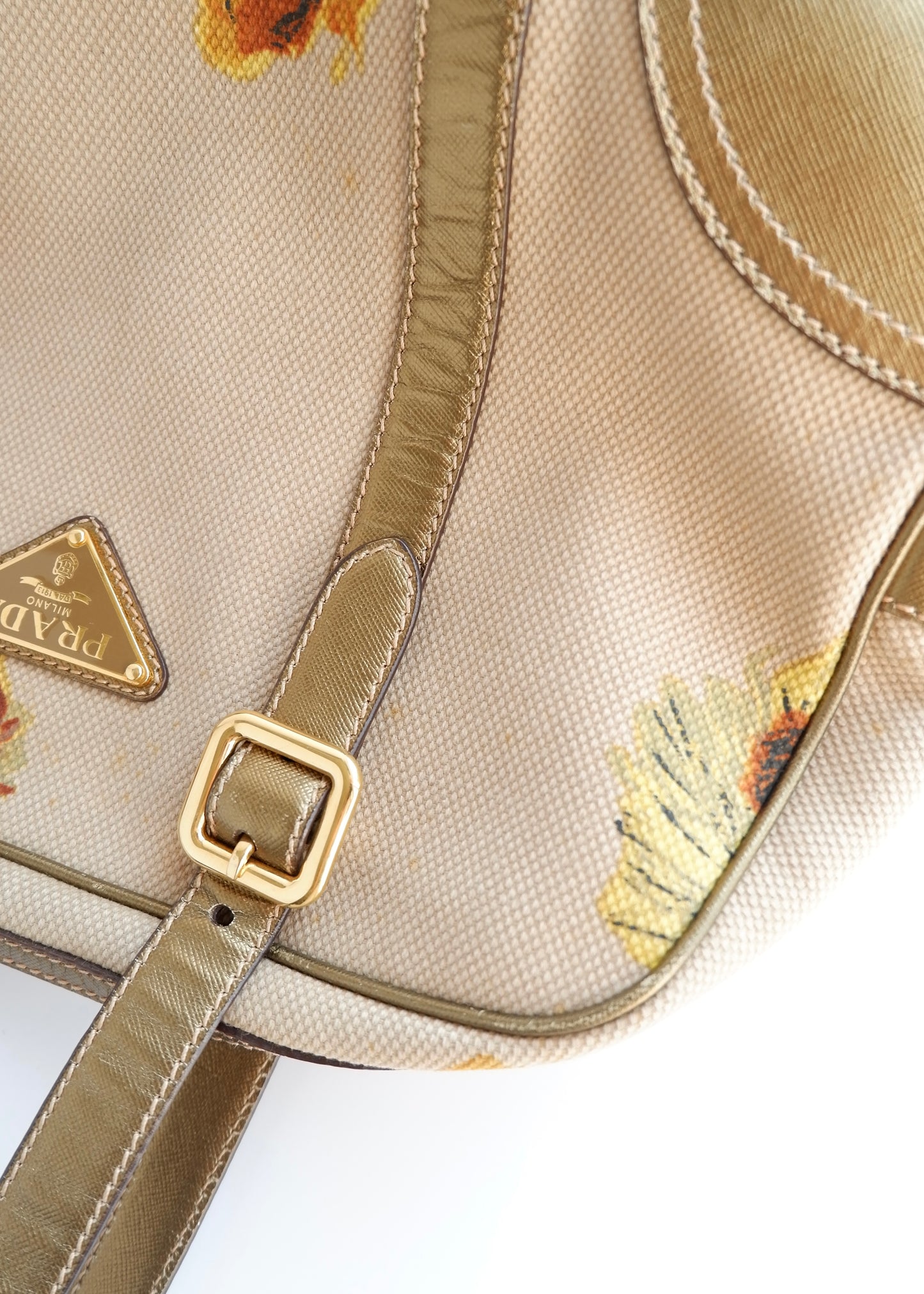 Authentic Preowned Prada Beige/ Gold St. Rose Bauletto Bag