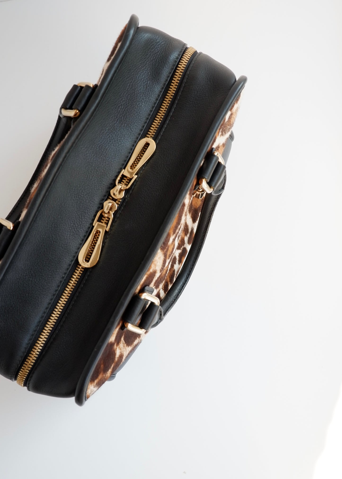 Authentic Preowned Loewe Black/Animal Print Pony Hair Amazona Bag