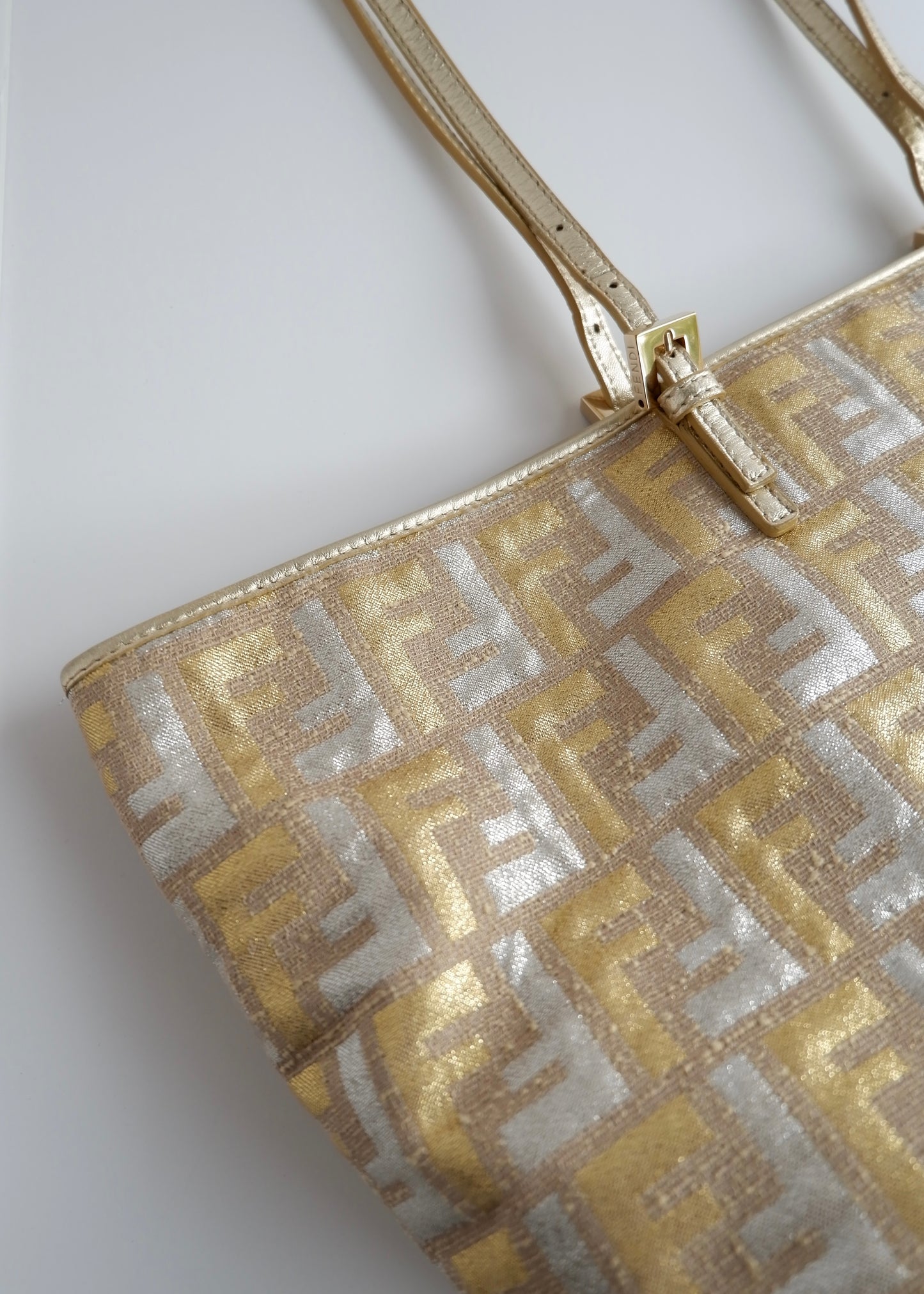 Authentic Preowned Fendi Gold/ Silver Canvas Zucca Tote Bag