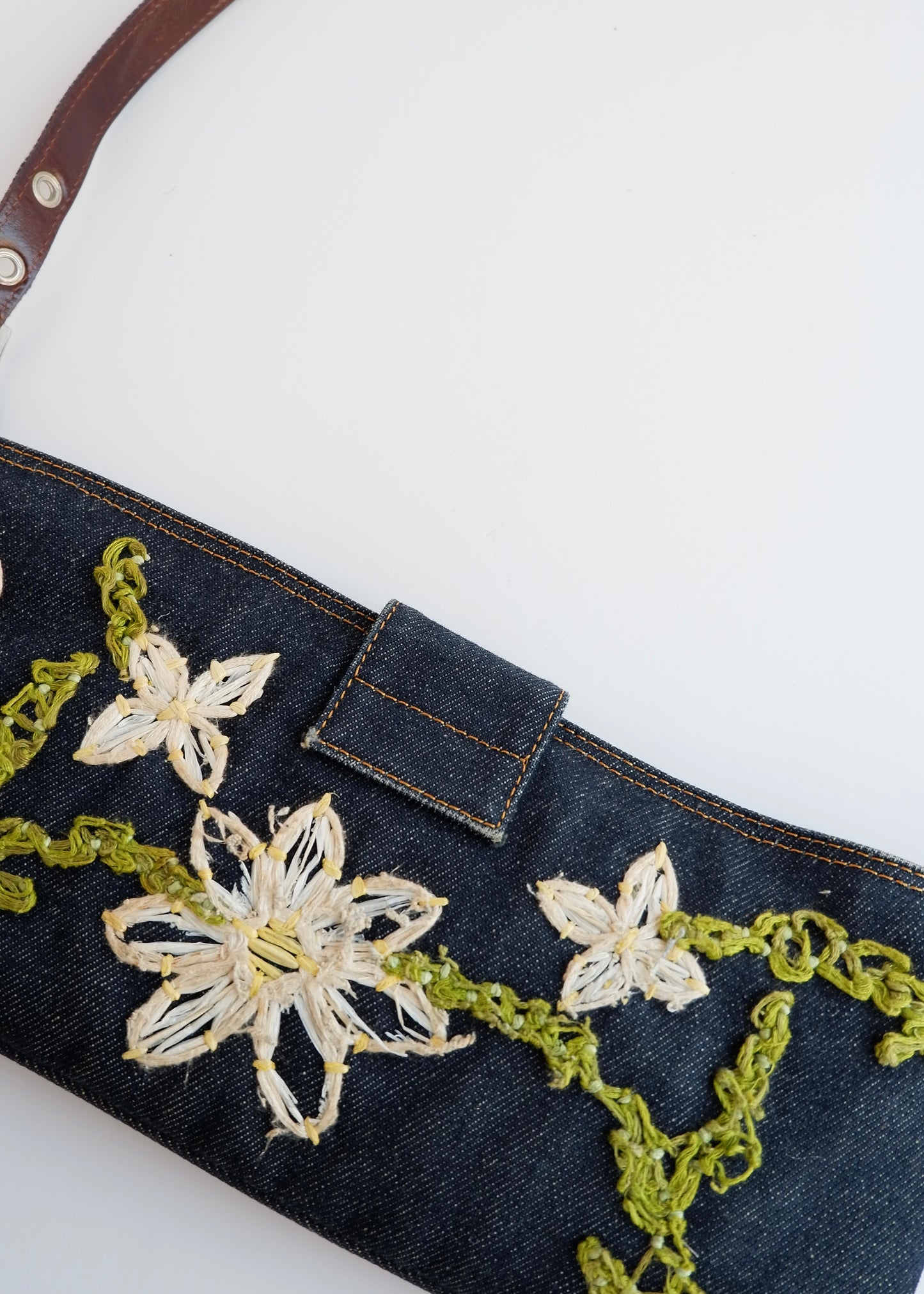 Authentic Preowned Fendi Mamma Denim Flower Emroidered Shoulder Bag