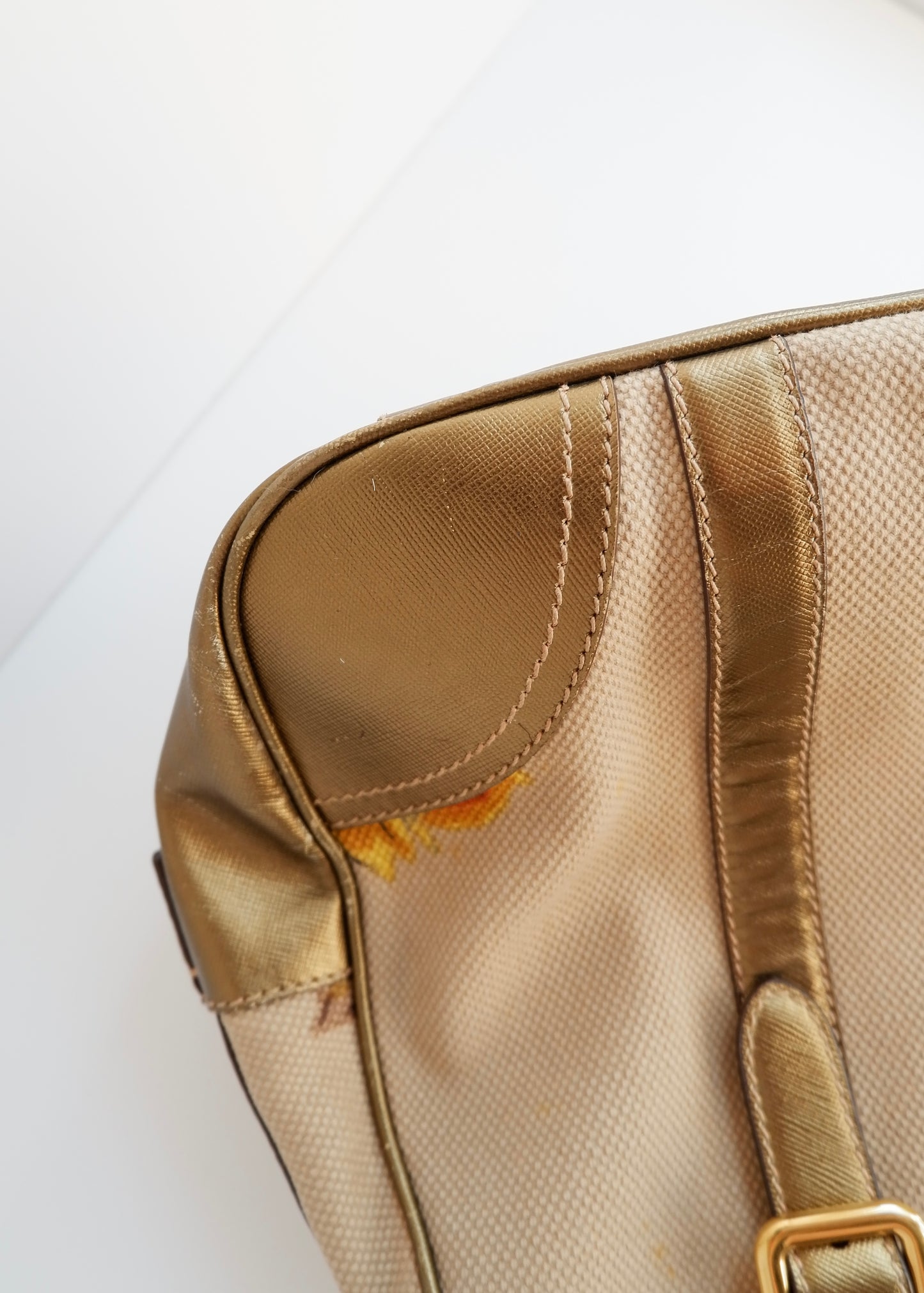 Authentic Preowned Prada Beige/ Gold St. Rose Bauletto Bag