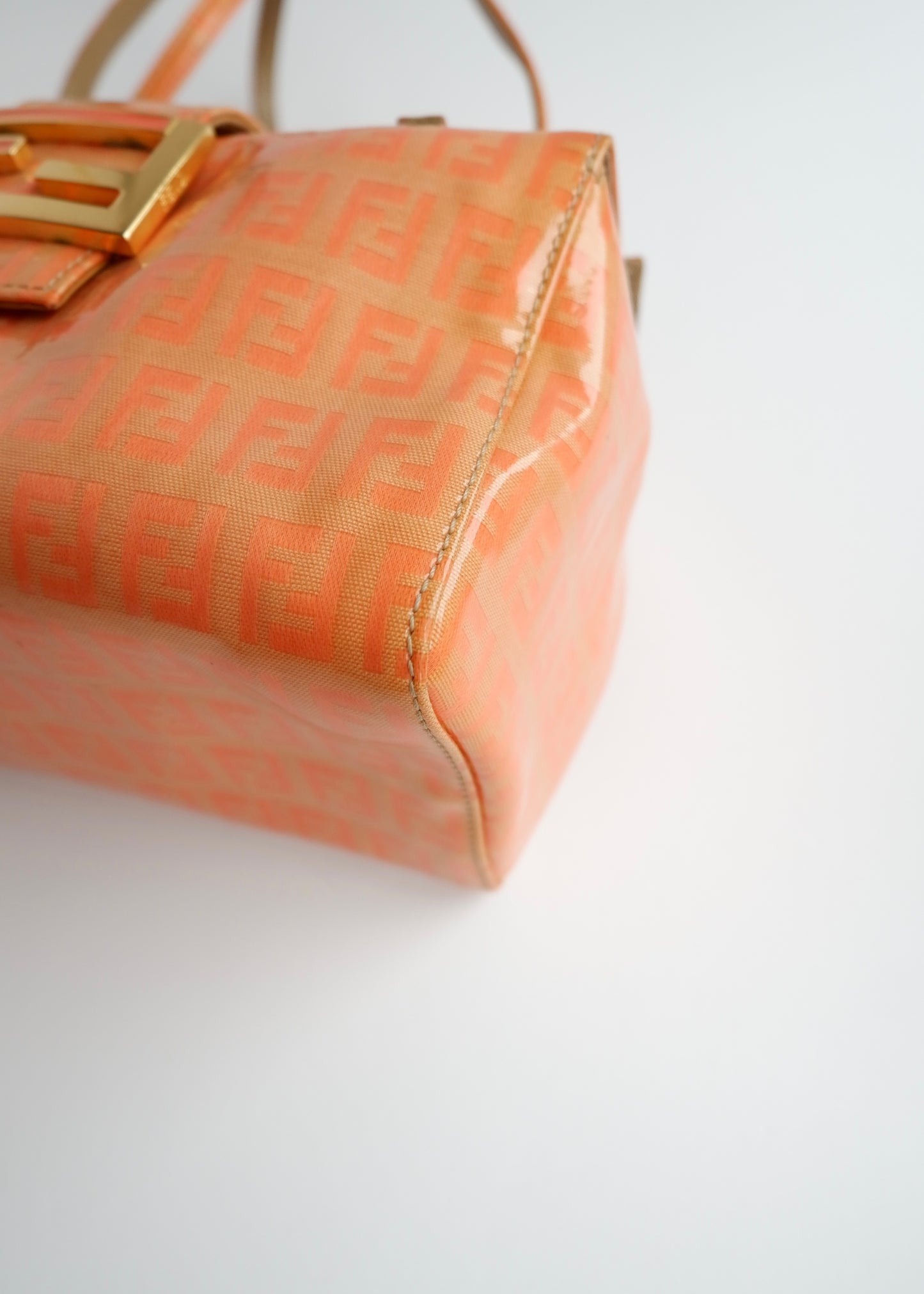 Authentic Preowned Vintage Fendi Orange Zucchino Coated Canvas Shoulder Bag