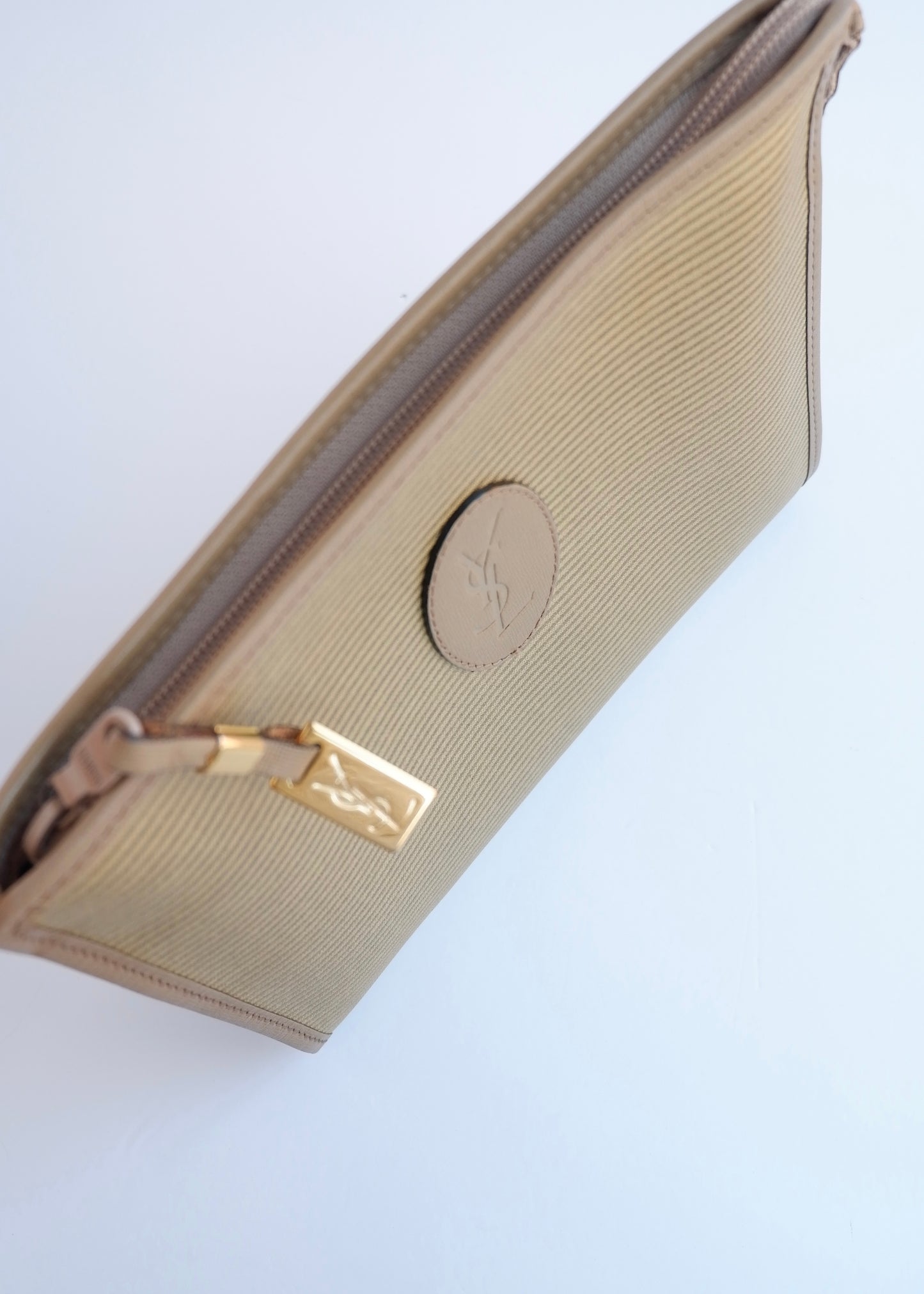 Authentic Preowned Vintage YSL Yves Saint Laurent Beige Coated Canvas Pouch