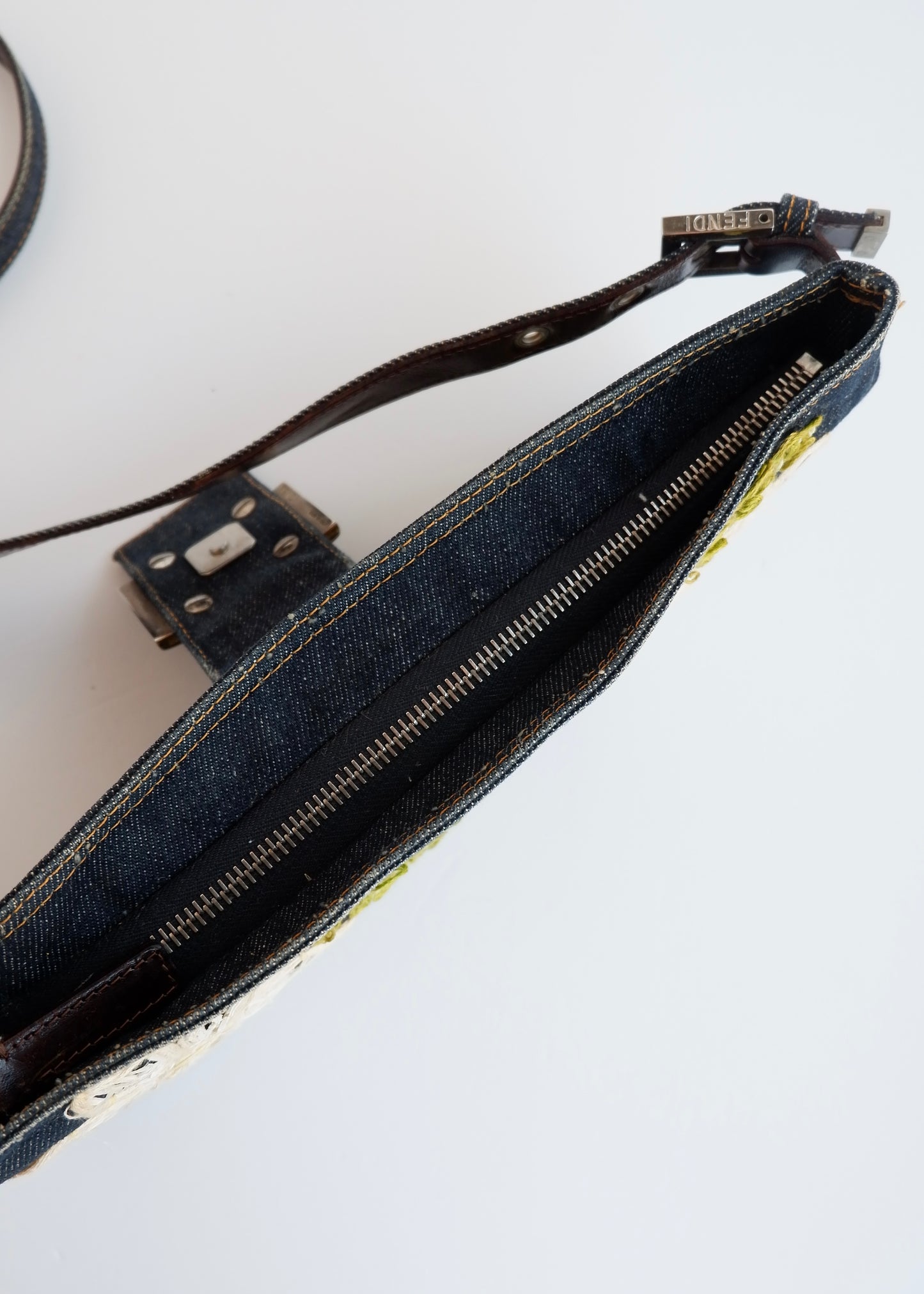 Authentic Preowned Fendi Mamma Denim Flower Emroidered Shoulder Bag