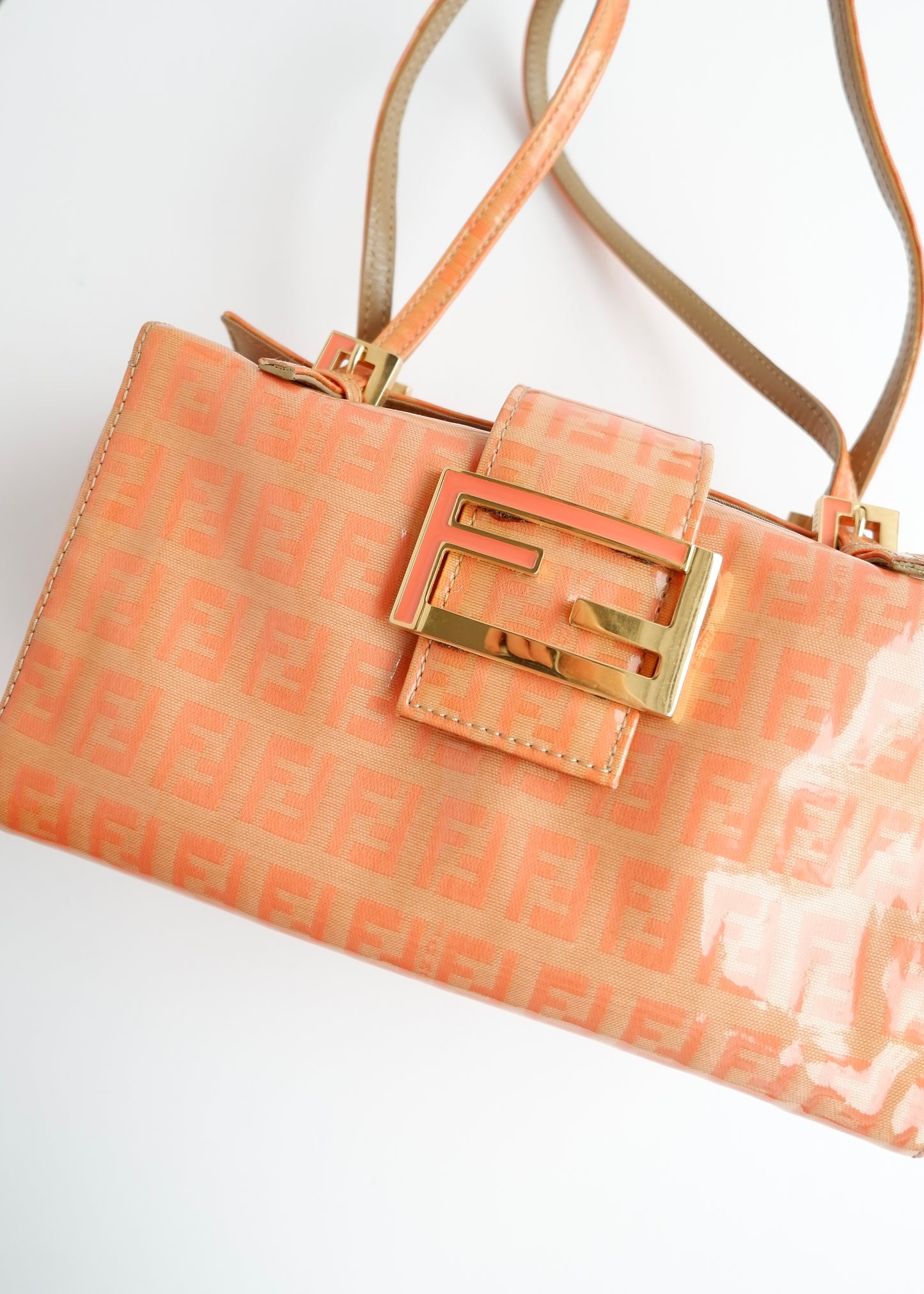 Authentic Preowned Vintage Fendi Orange Zucchino Coated Canvas Shoulder Bag