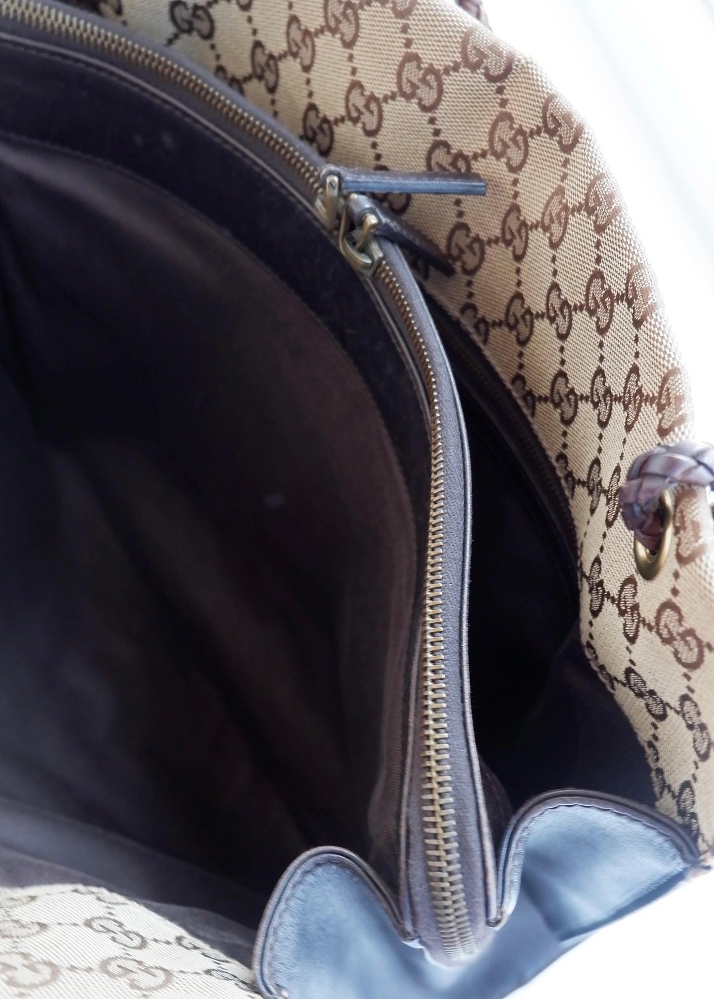 Authentic Preowned Gucci Brown GG Canvas Leather Braded Strap Tote Bag