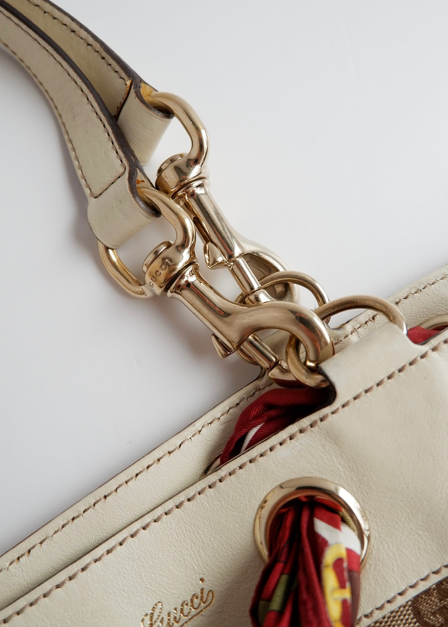 Authentic Preowned Gucci White GG Canvas/ Scarf Detail Handbag