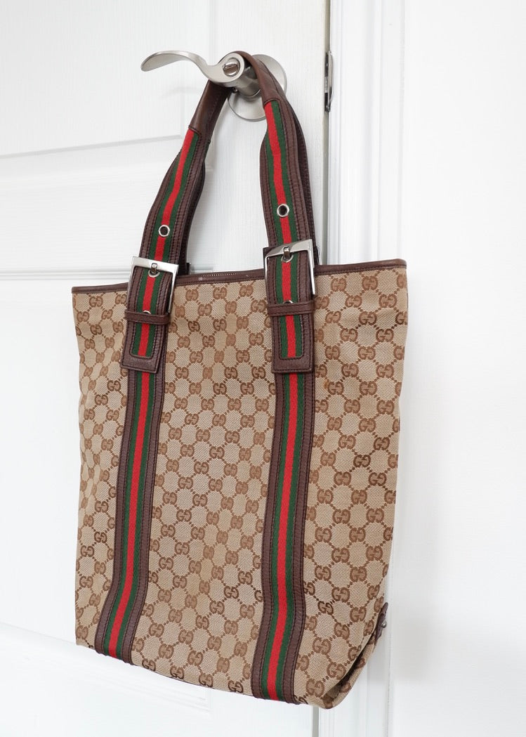 Authentic Preowned Gucci GG Cavnas Sherry Line Tote Bag