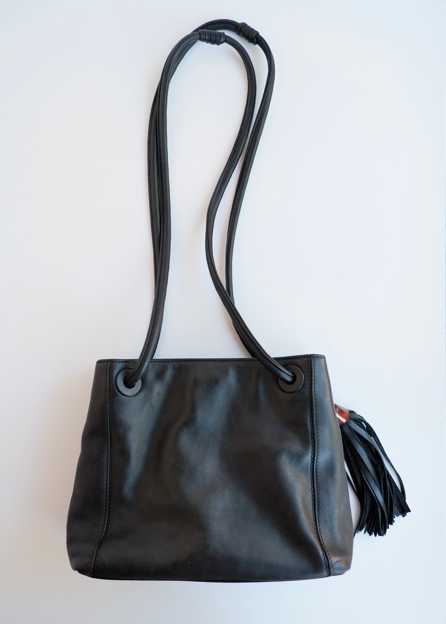Authentic Preowned Vintage Chanel Black Leather CC Logo Tassel Shoulder Bag