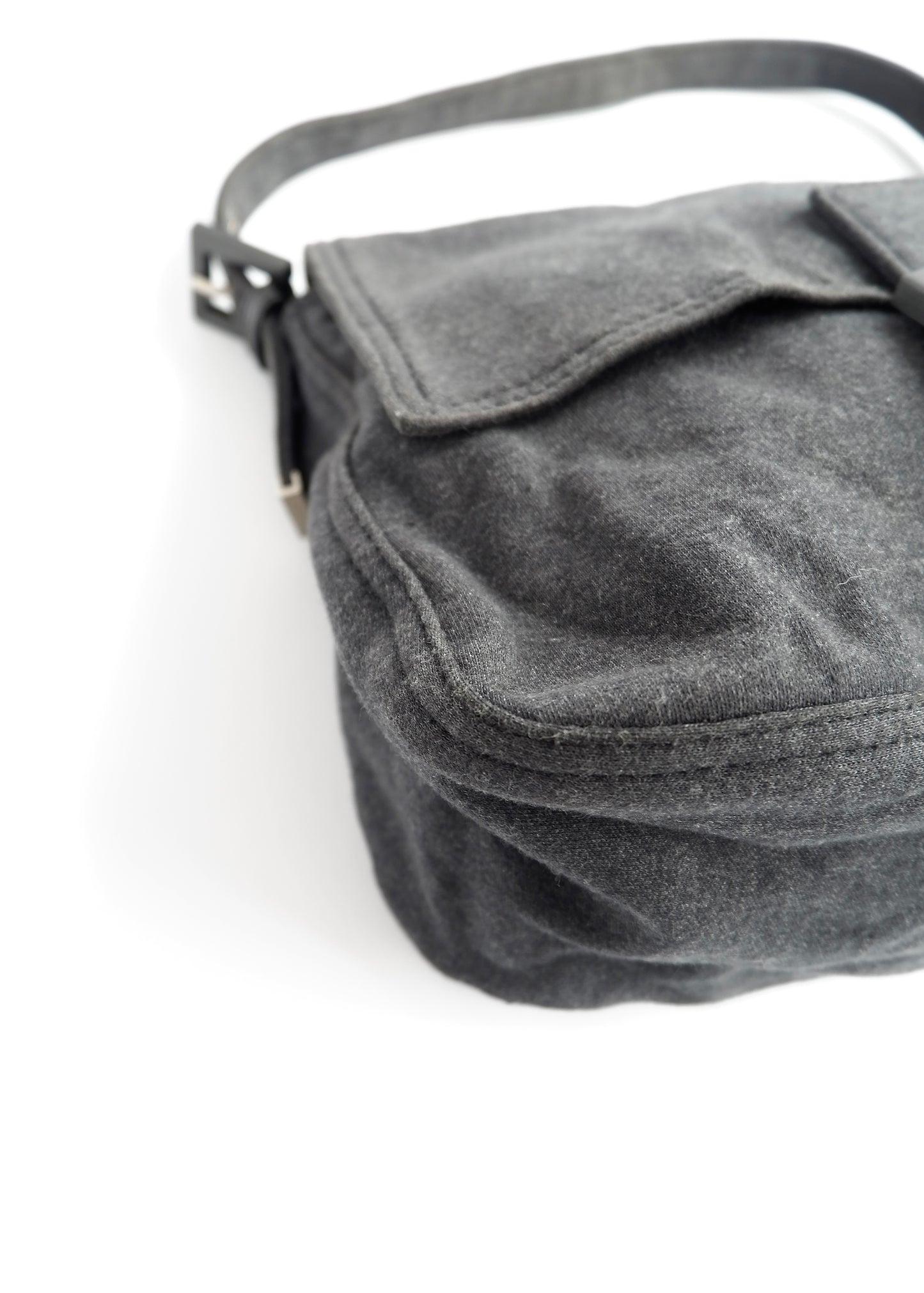 Authentic Preowned Fendi Dark Grey Cotton Mamma Baguette Shoulder Bag