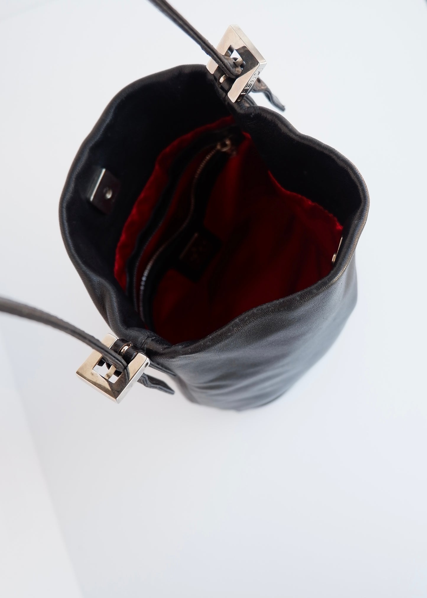 Authentic Preowned Fendi Black Leather FF Logo Bucket Shoulder Bag