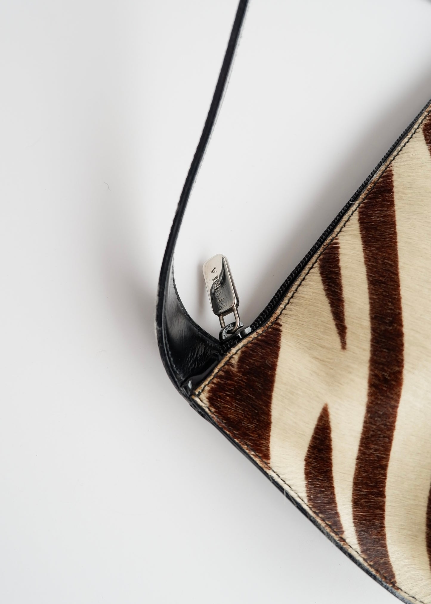 Authentic Preowned Furla Black/Brown/Cream Zebra Print Leather/Pony Hair Bag