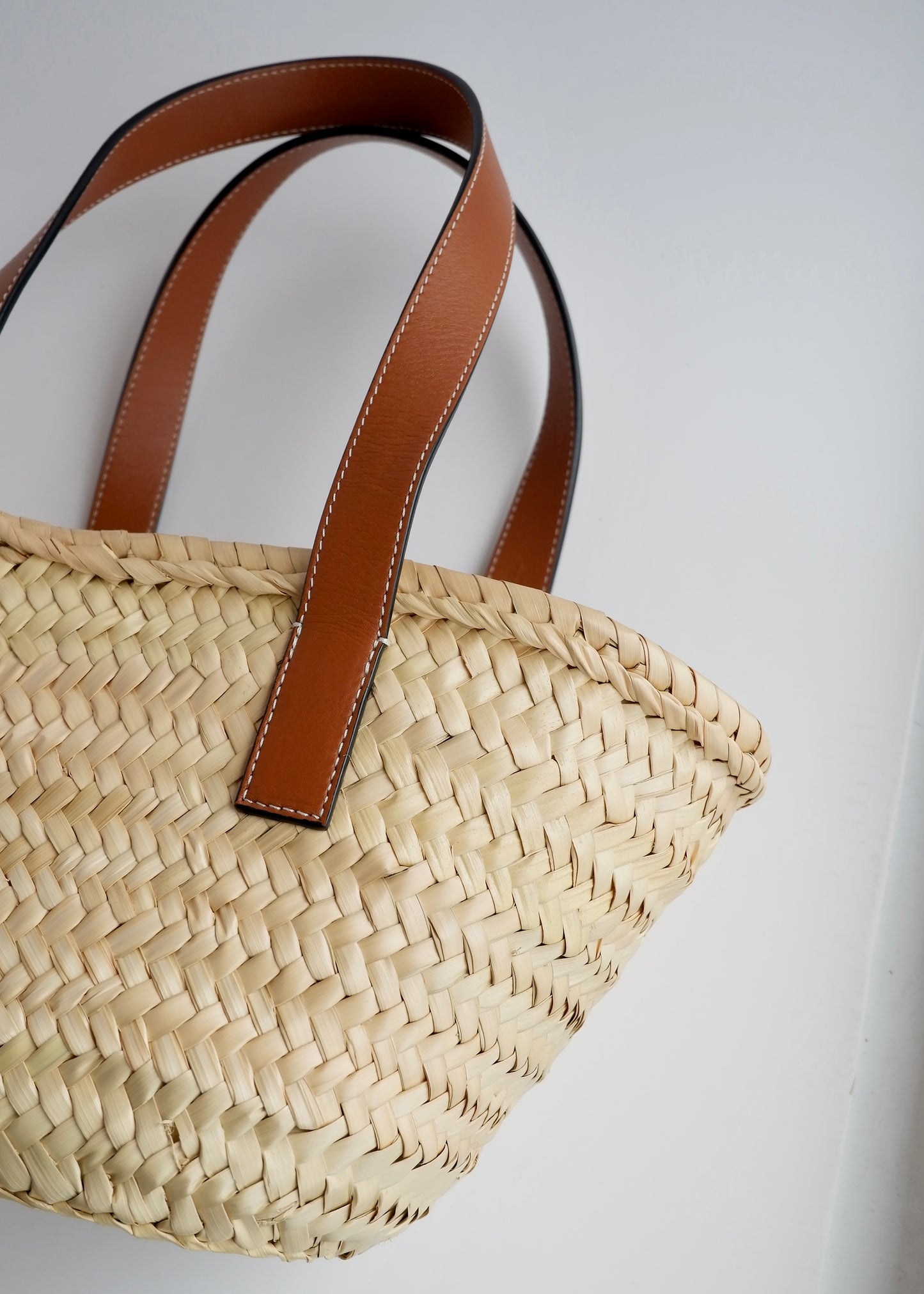Authentic Preowned Loewe Brown Small Basket Bag In Palm Leaf and Calfskin