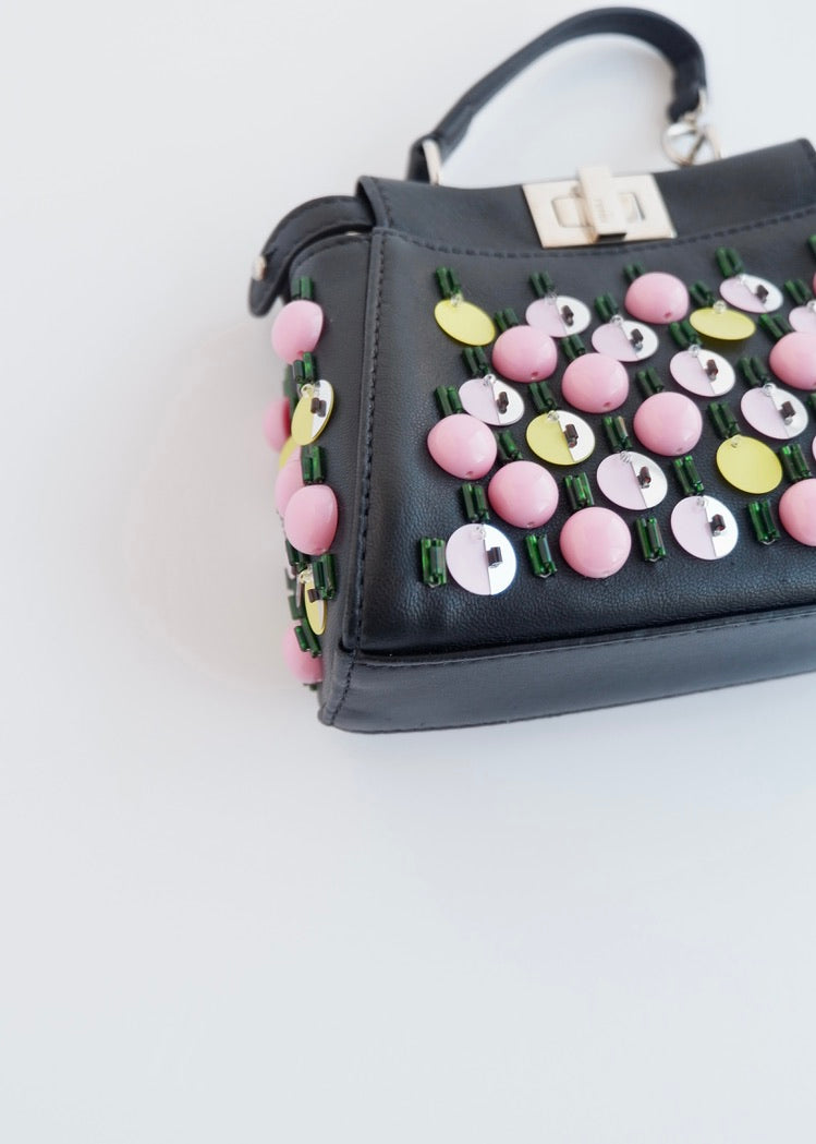 Authentic Preowned Fendi Black Multi Color Beaded Micro Peekaboo handbag