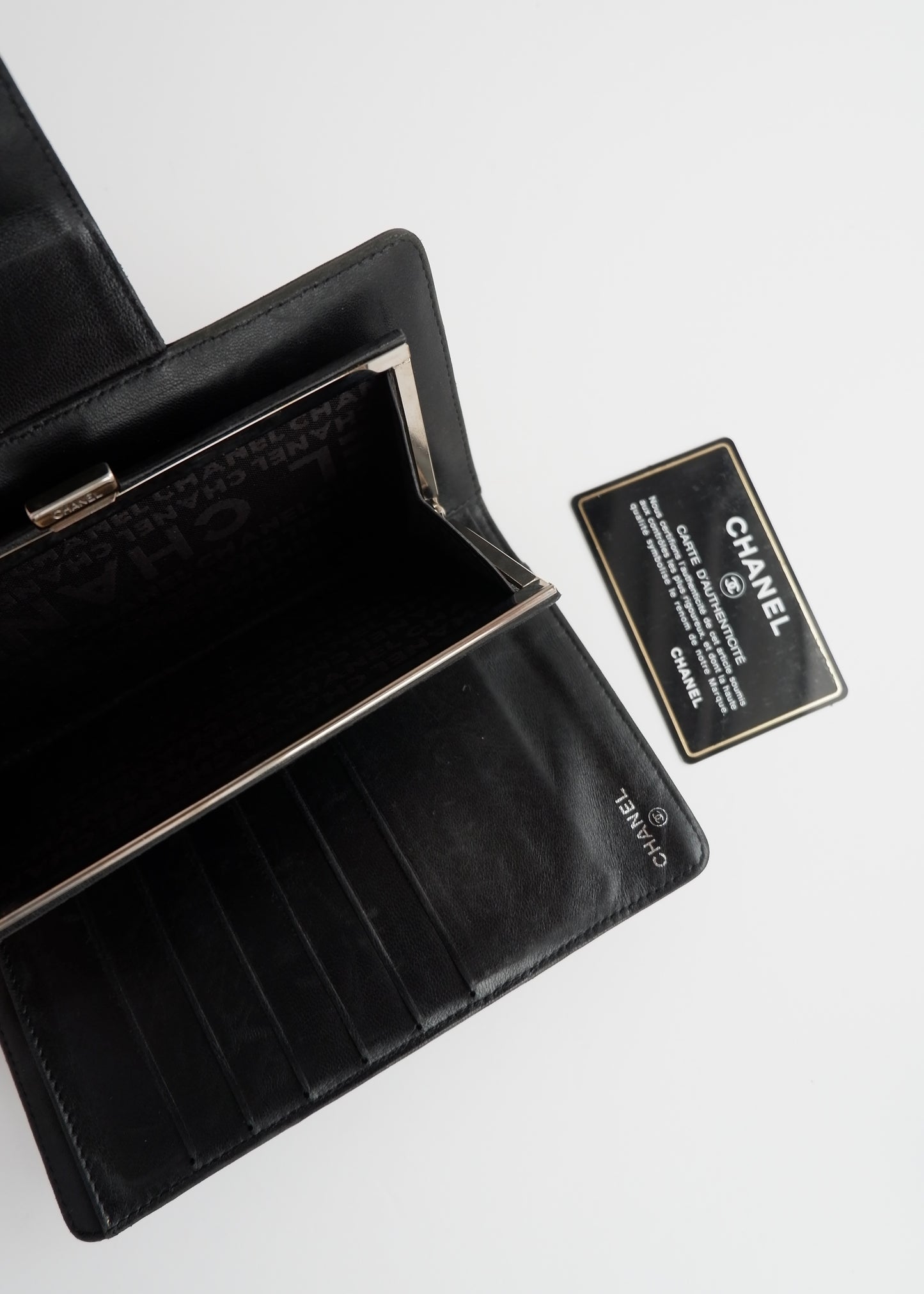 Authentic Preowned Chanel Black Lambskin Long Fold Wallet