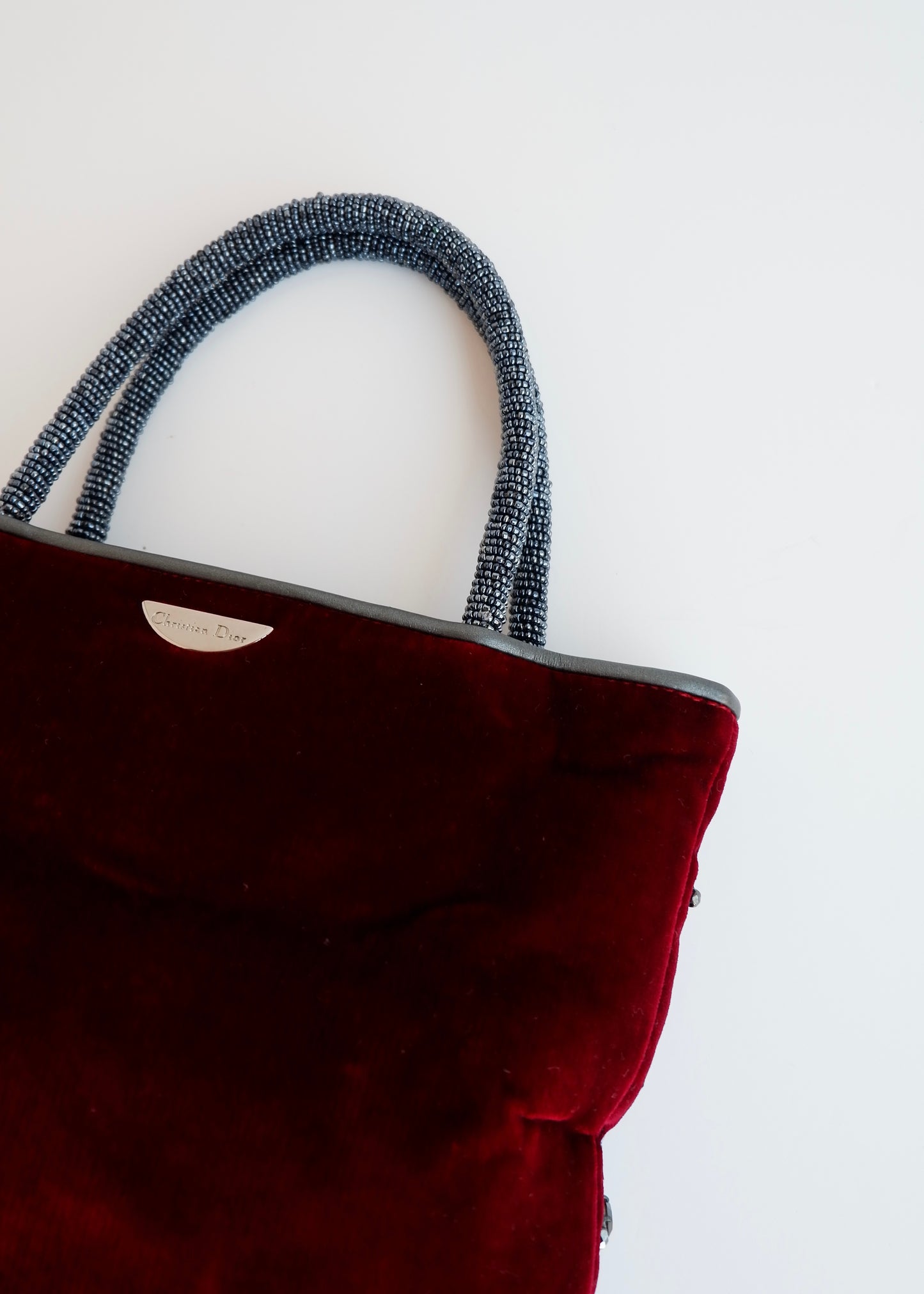 Authentic Preowned Vintage Christian Dior Burdgundy Velvet Embellished Sparkly Top Handle Bag
