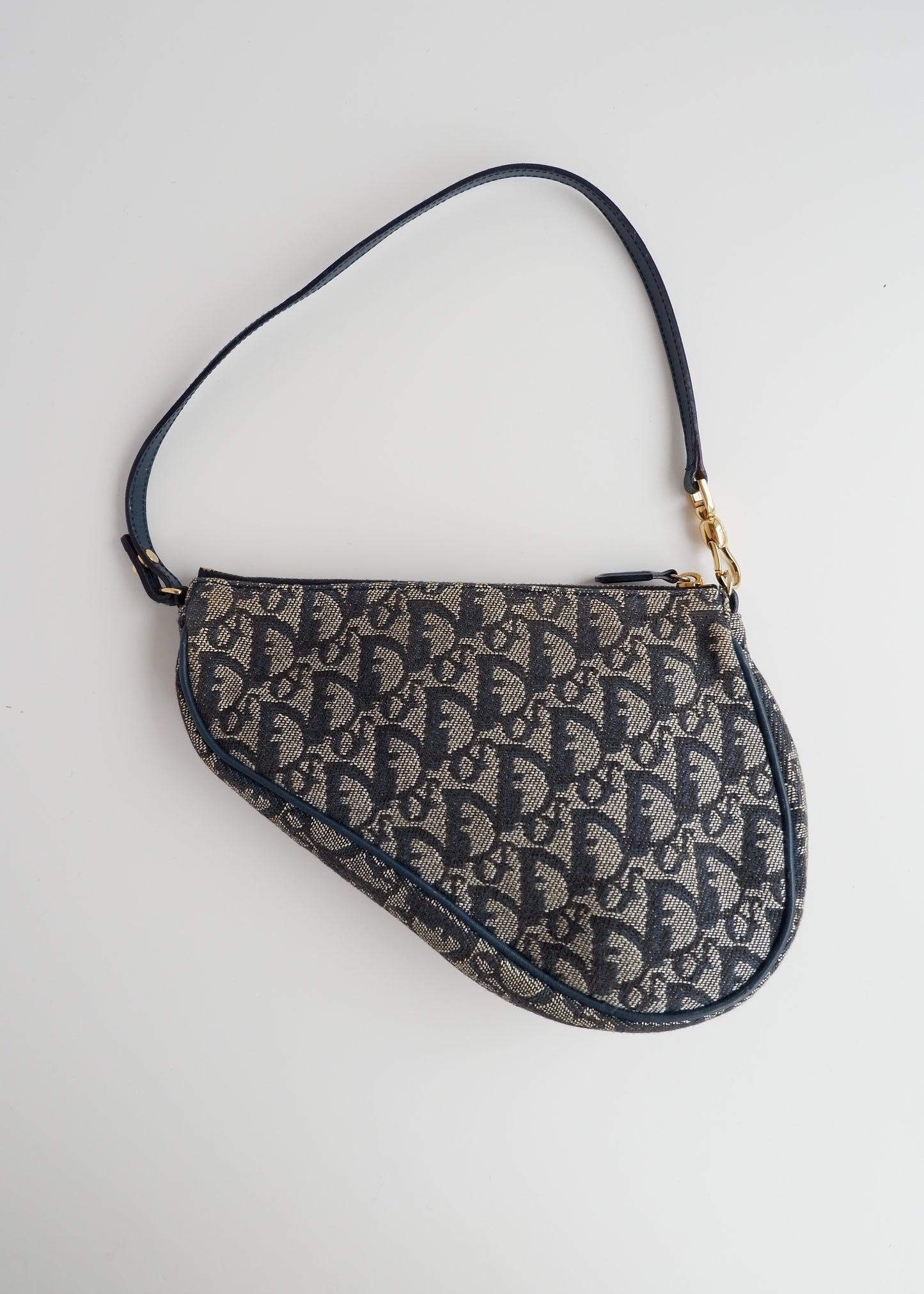 Authentic Preowned Vintage Dior Navy Oblique Canvas Saddle Bag