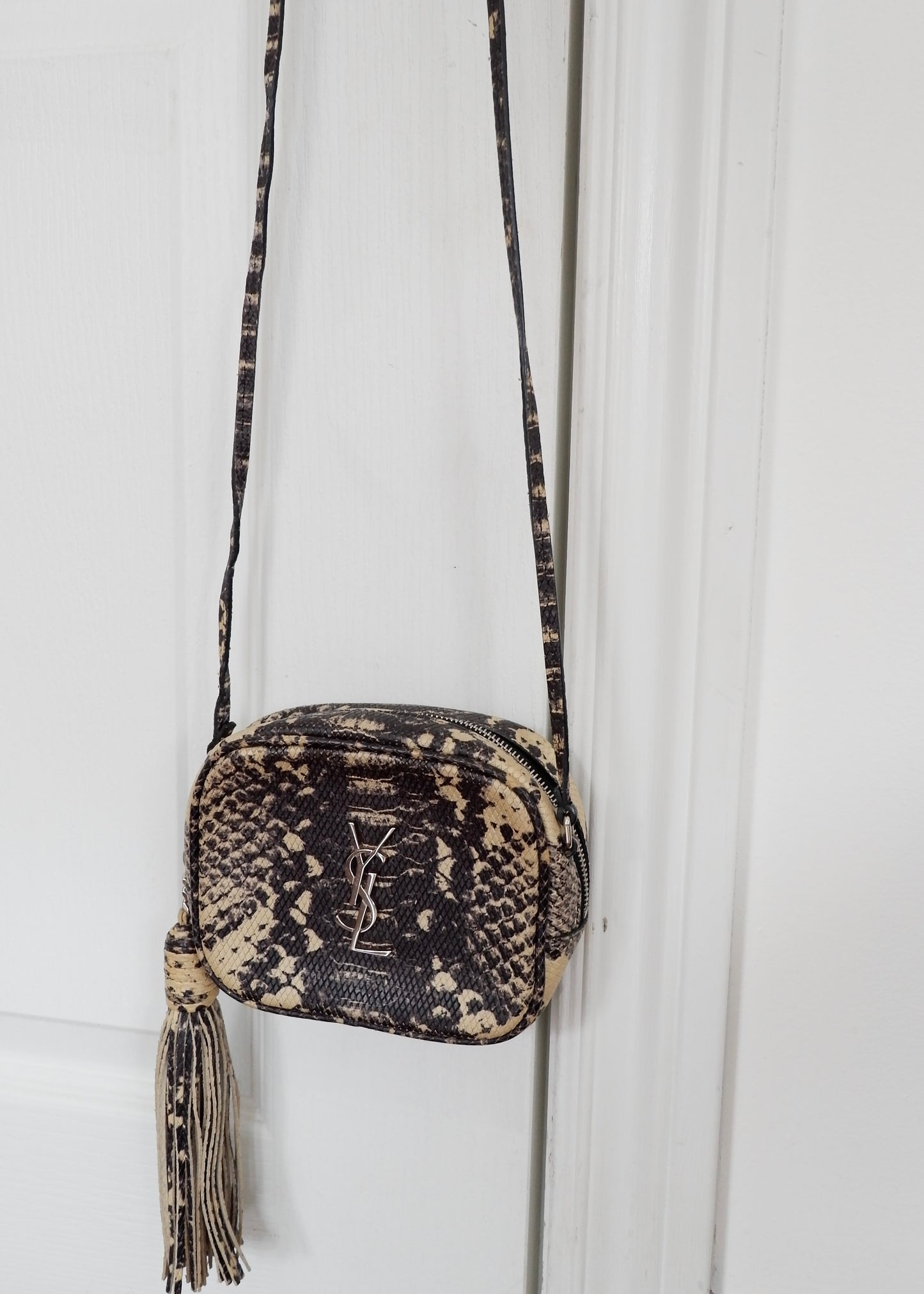 Authentic Preowned Saint Laurent YSL Python Print Small Tassel Crossbody Bag