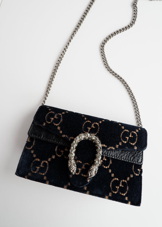 Authentic Preowned Gucci Navy Velvet Super Mini Dionysus Bag