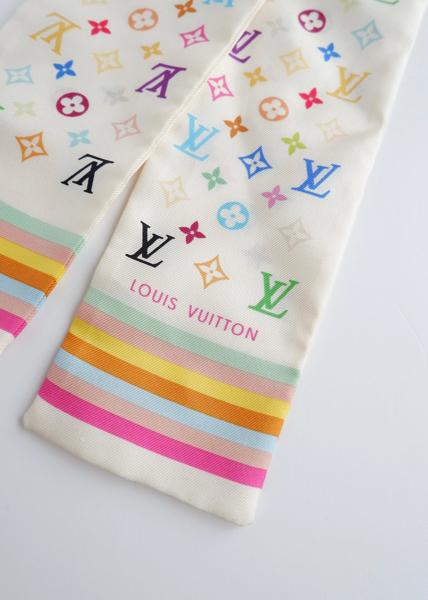 Authentic Preowned Louis Vuitton Monogram Multicolored Takashi Murakami Silk Scarf