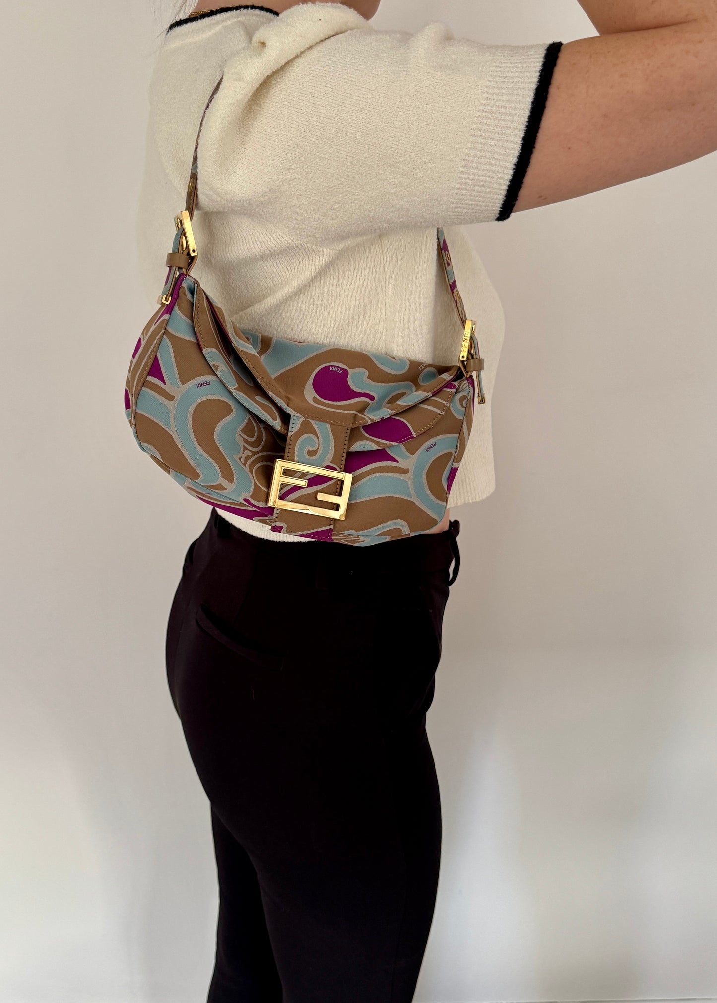 Authentic Preowned Fendi Psychedelic Swirl Multi Color Baguette Shoulder Bag