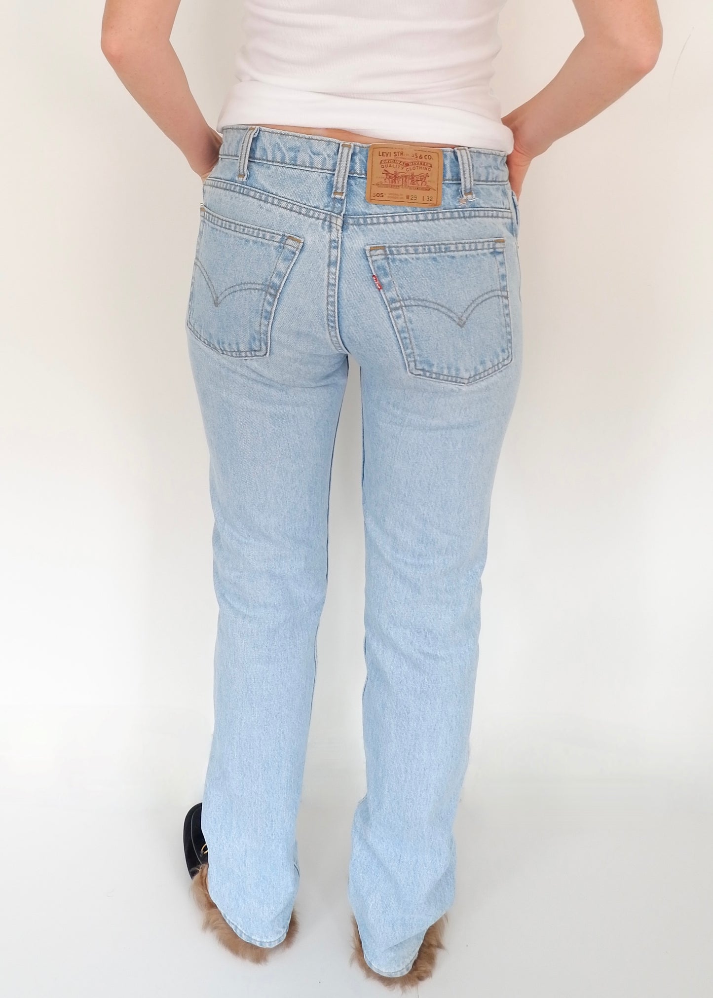 Levis Vintage 505 Light Wash Straight Leg Jeans - 26