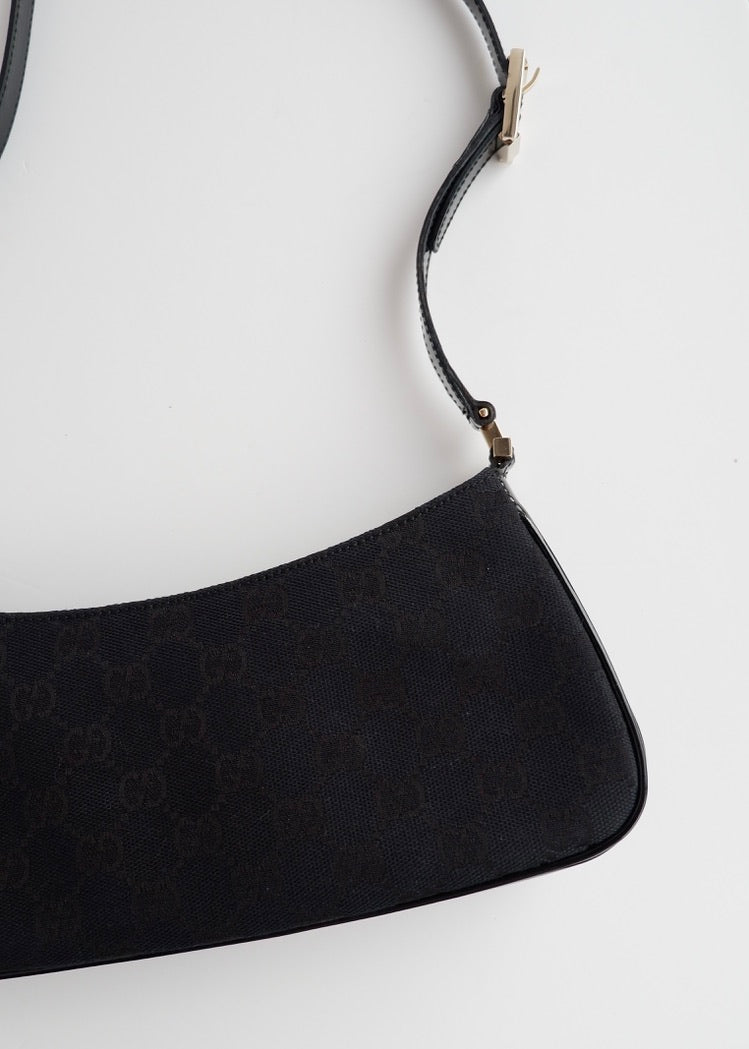 Authentic Preowned Gucci Black GG Canvas Patent Leather Shoulder Bag