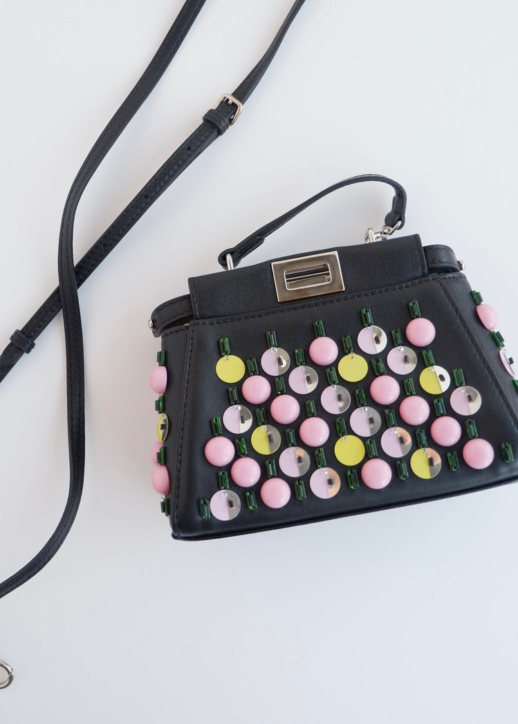 Authentic Preowned Fendi Black Multi Color Beaded Micro Peekaboo handbag