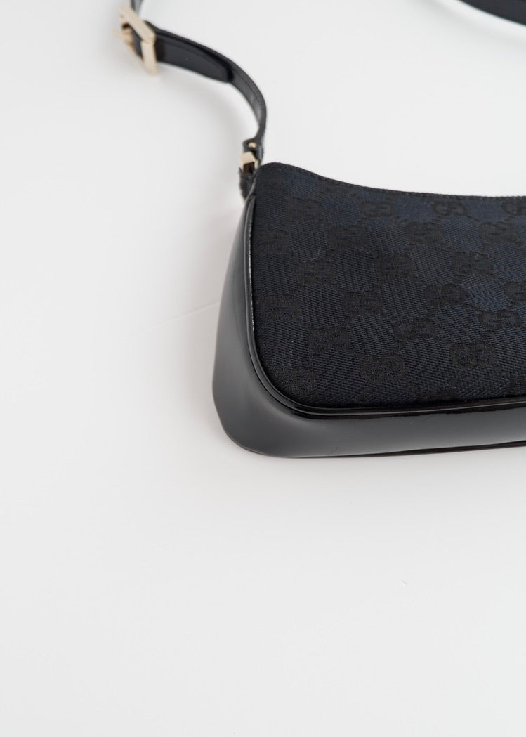 Authentic Preowned Gucci Black GG Canvas Patent Leather Shoulder Bag