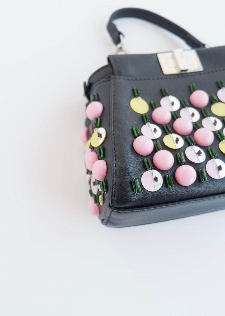 Authentic Preowned Fendi Black Multi Color Beaded Micro Peekaboo handbag